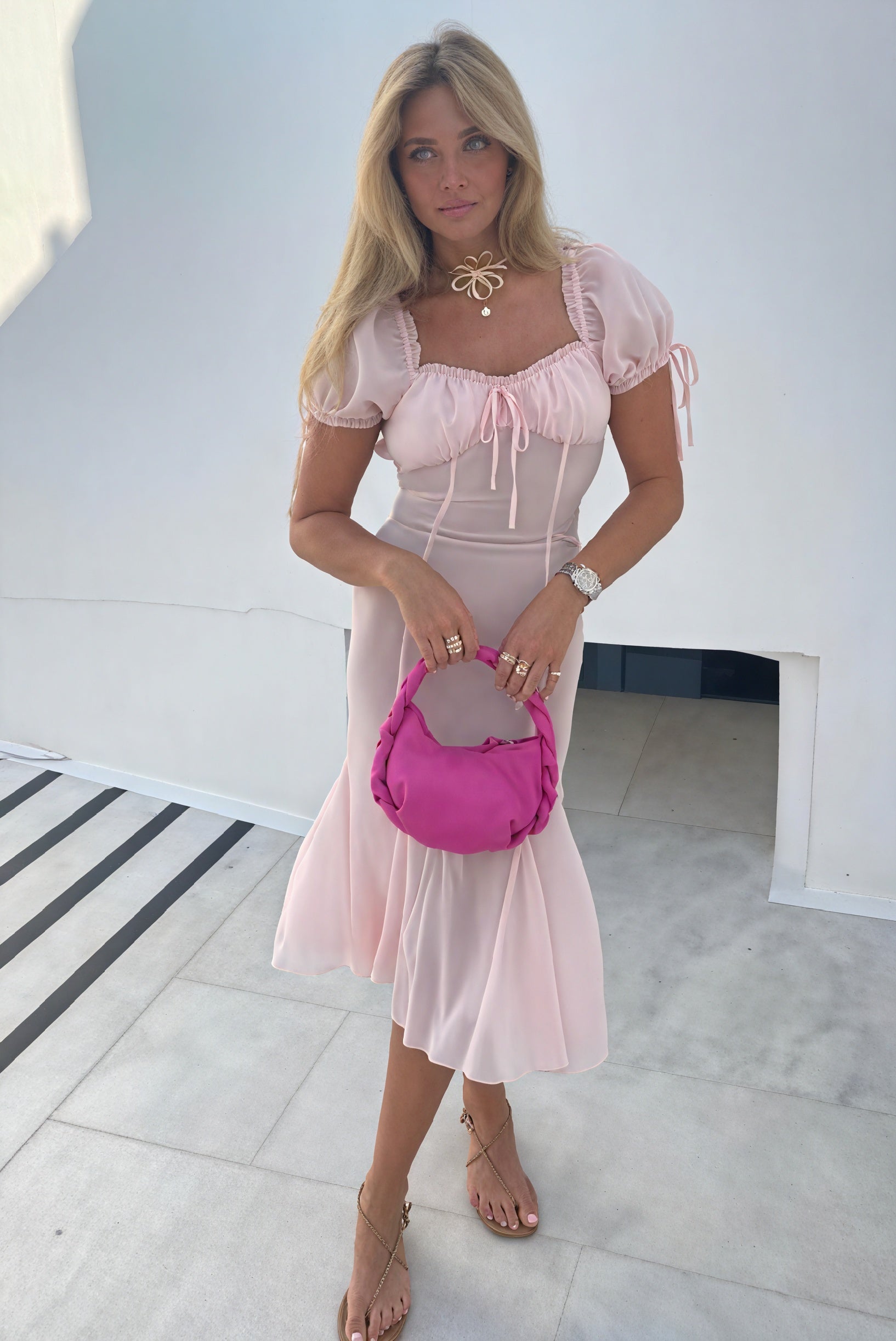 Tie-Detail Mermaid Midi Dress - Sweetheart Neck