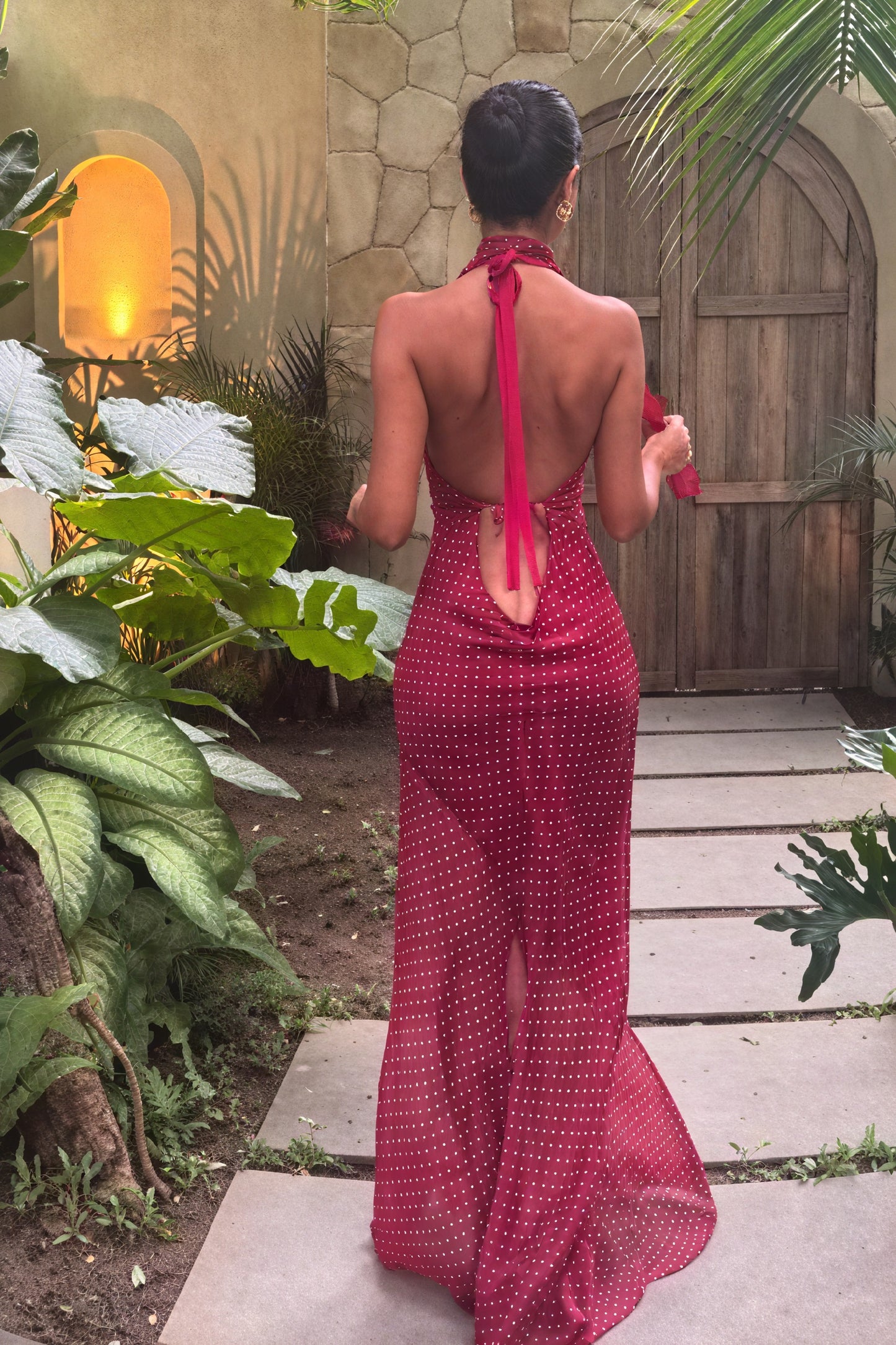 Floral Halter Gown with Wrap Skirt