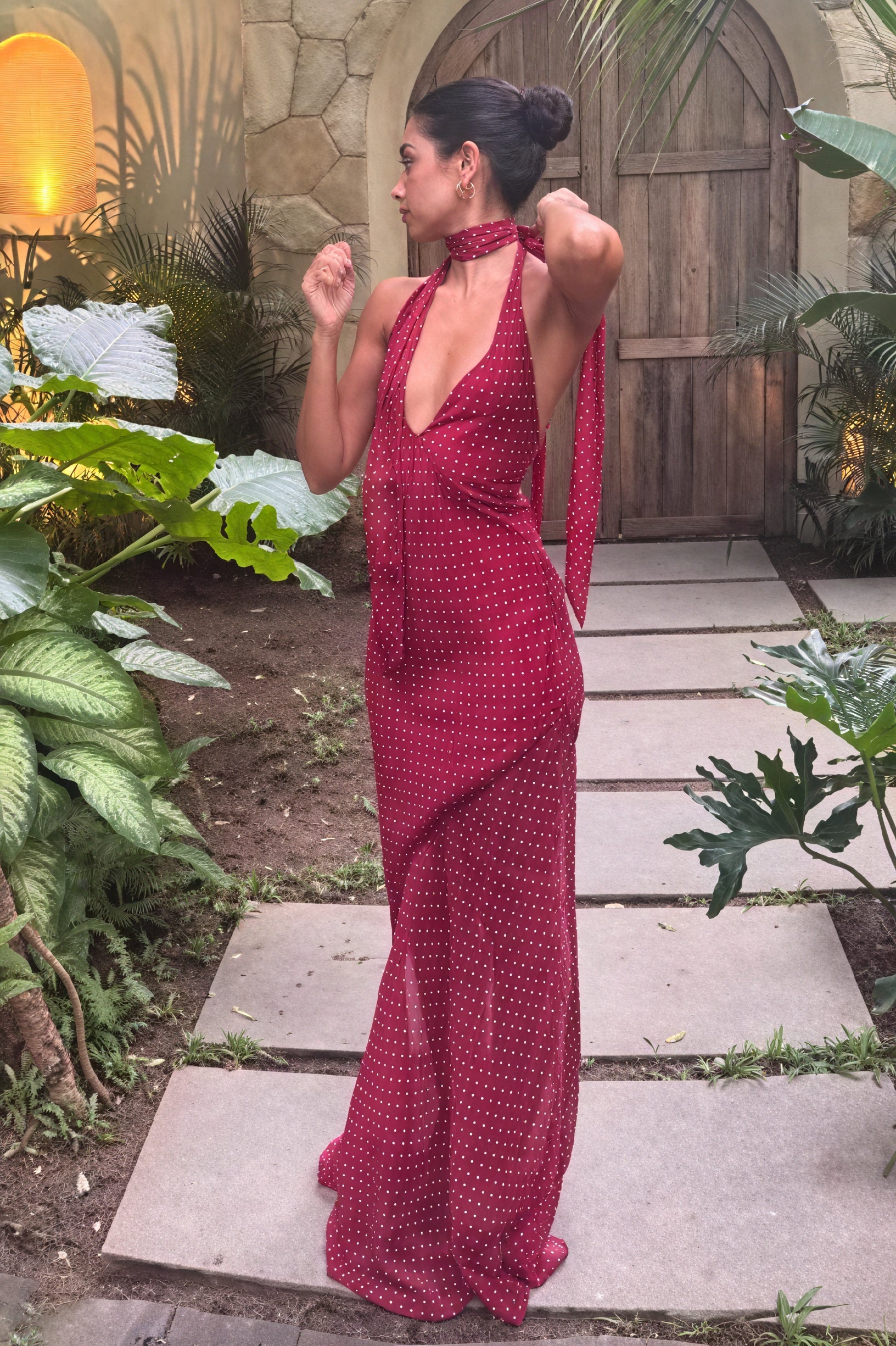 Floral Halter Gown with Wrap Skirt