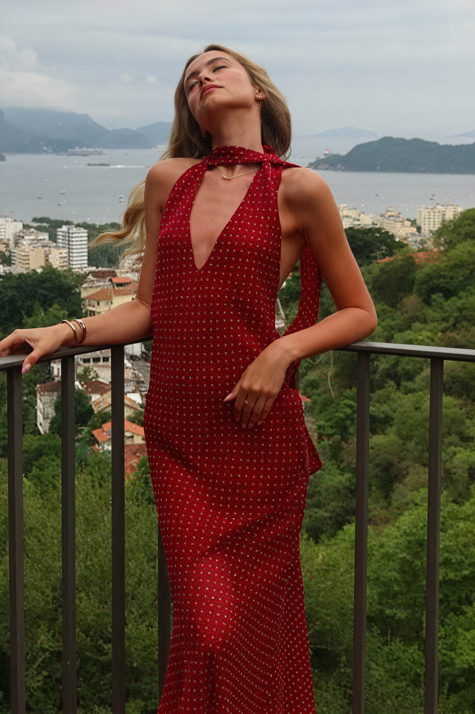 Floral Halter Gown with Wrap Skirt