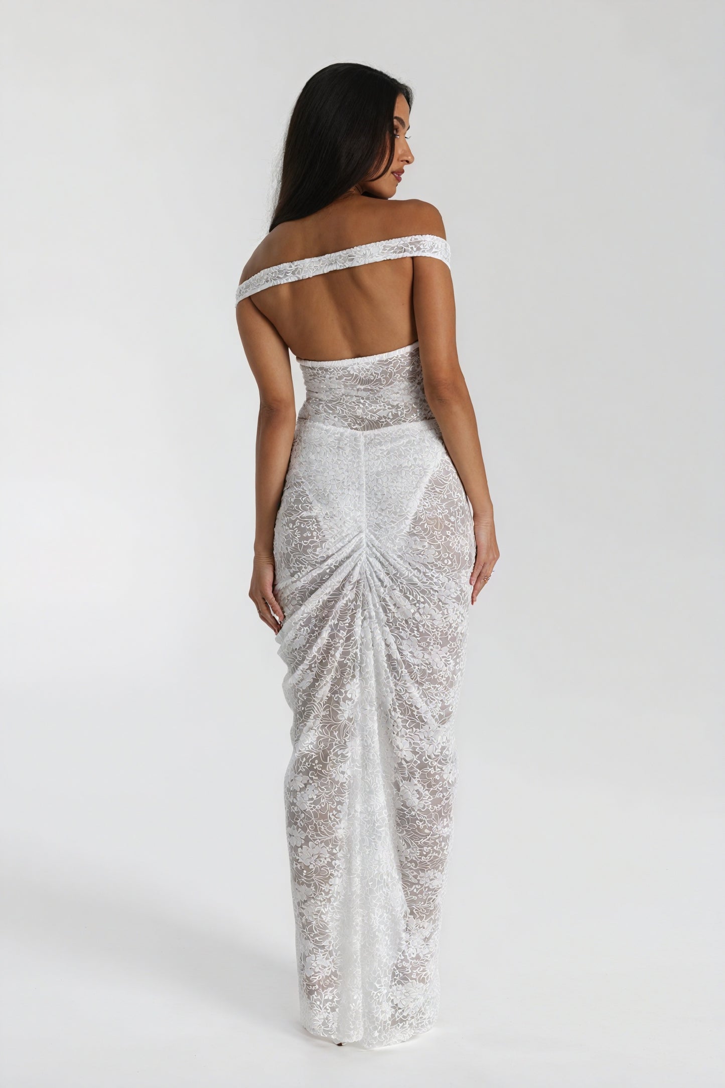 Lace Maxi Dress - Draped Skirt, Floor-Length
