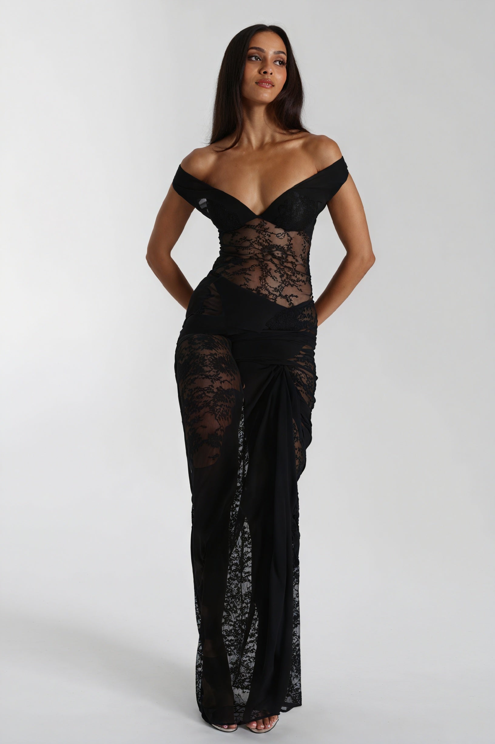 Lace Maxi Dress - Draped Skirt, Floor-Length