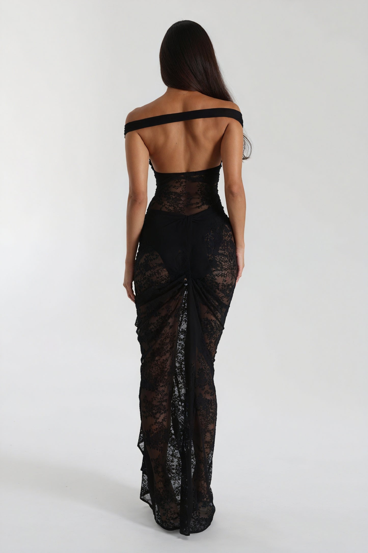 Lace Maxi Dress - Draped Skirt, Floor-Length