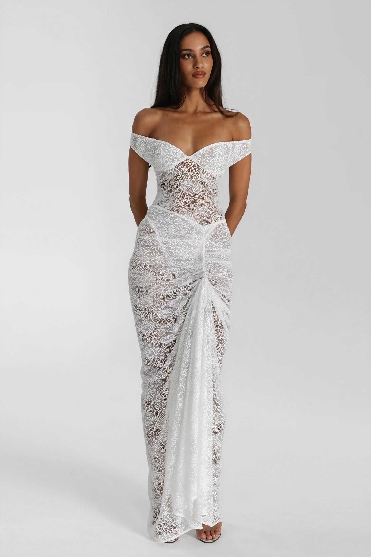 Lace Maxi Dress - Draped Skirt, Floor-Length