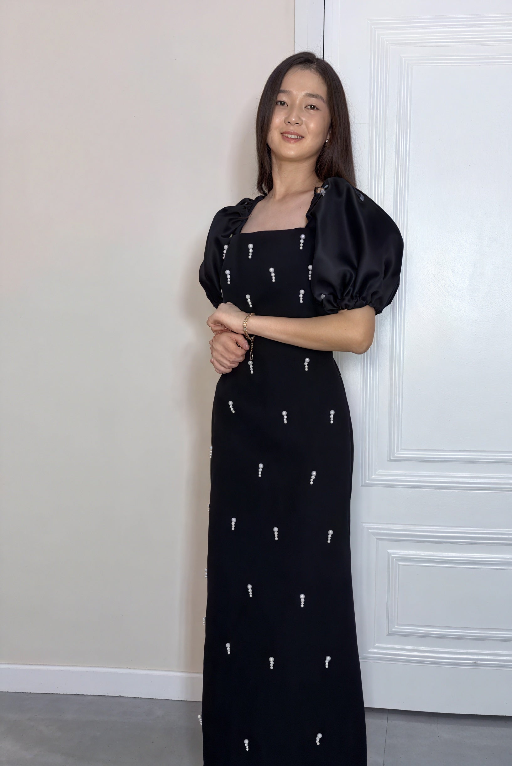 Sculpted Midi Dress with Statement Sleeves
