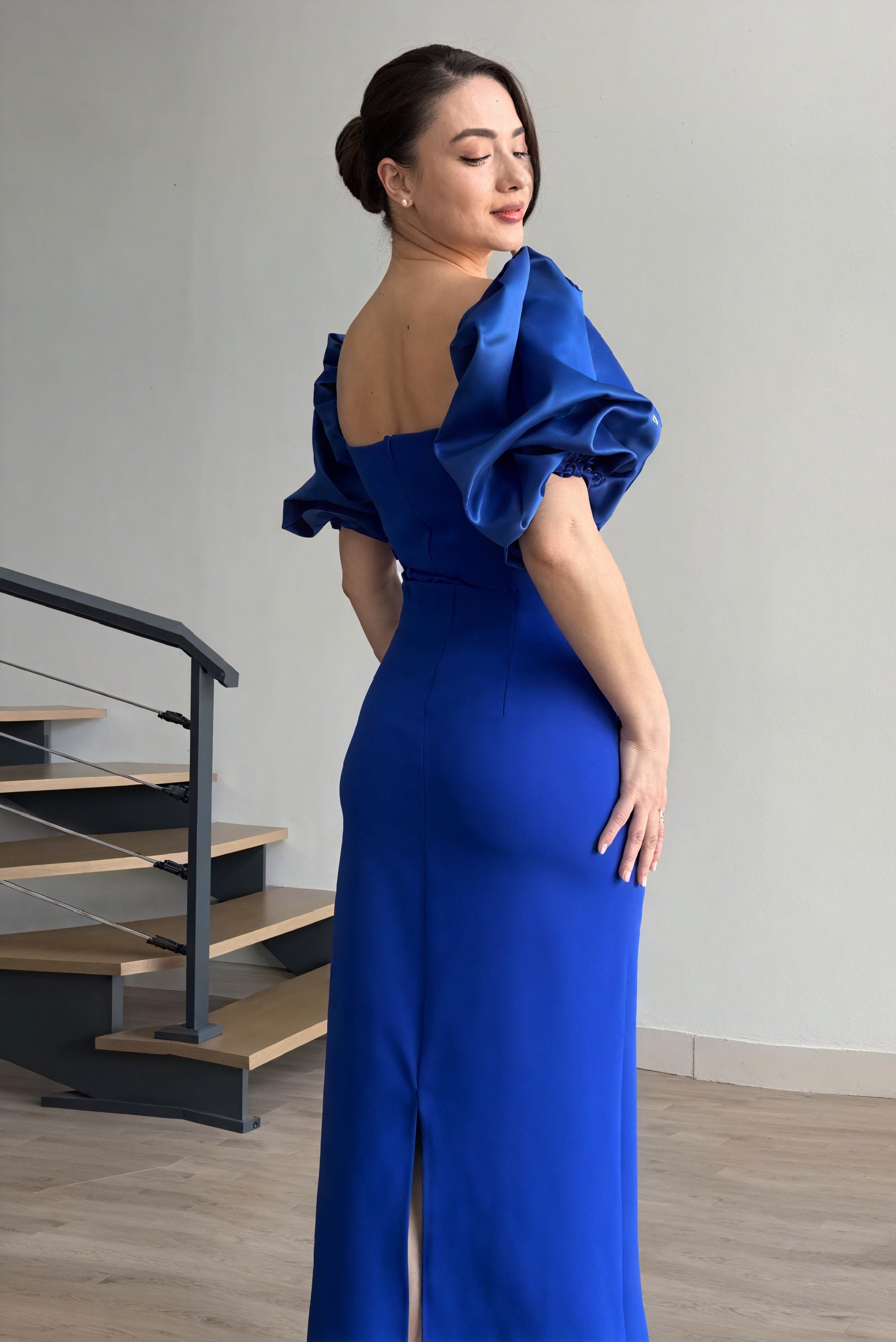 Sculpted Midi Dress with Statement Sleeves