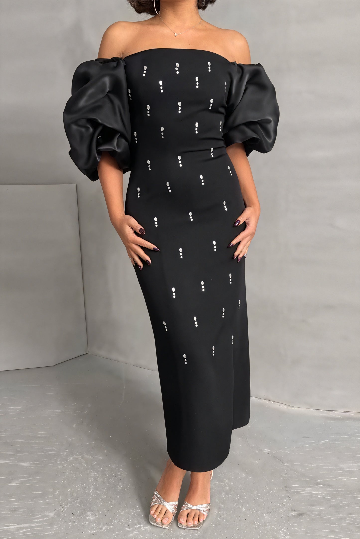 Sculpted Midi Dress with Statement Sleeves