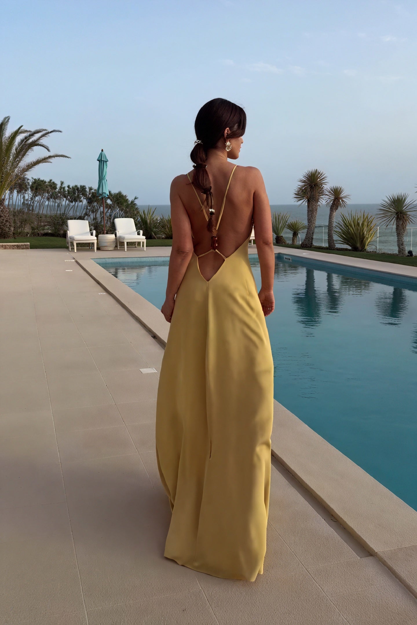 A-Line Maxi Dress - Flowing V-Neck Design