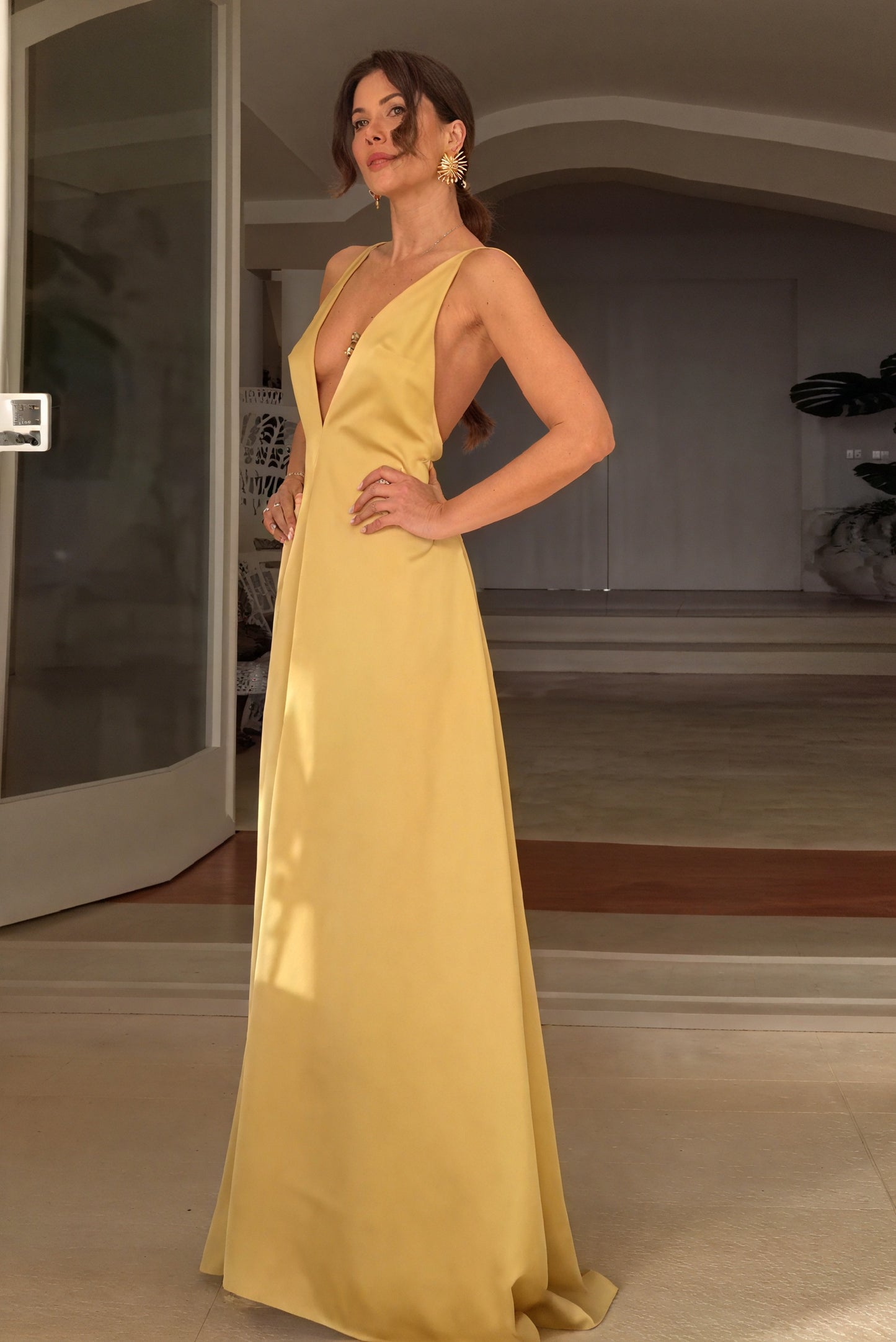 A-Line Maxi Dress - Flowing V-Neck Design