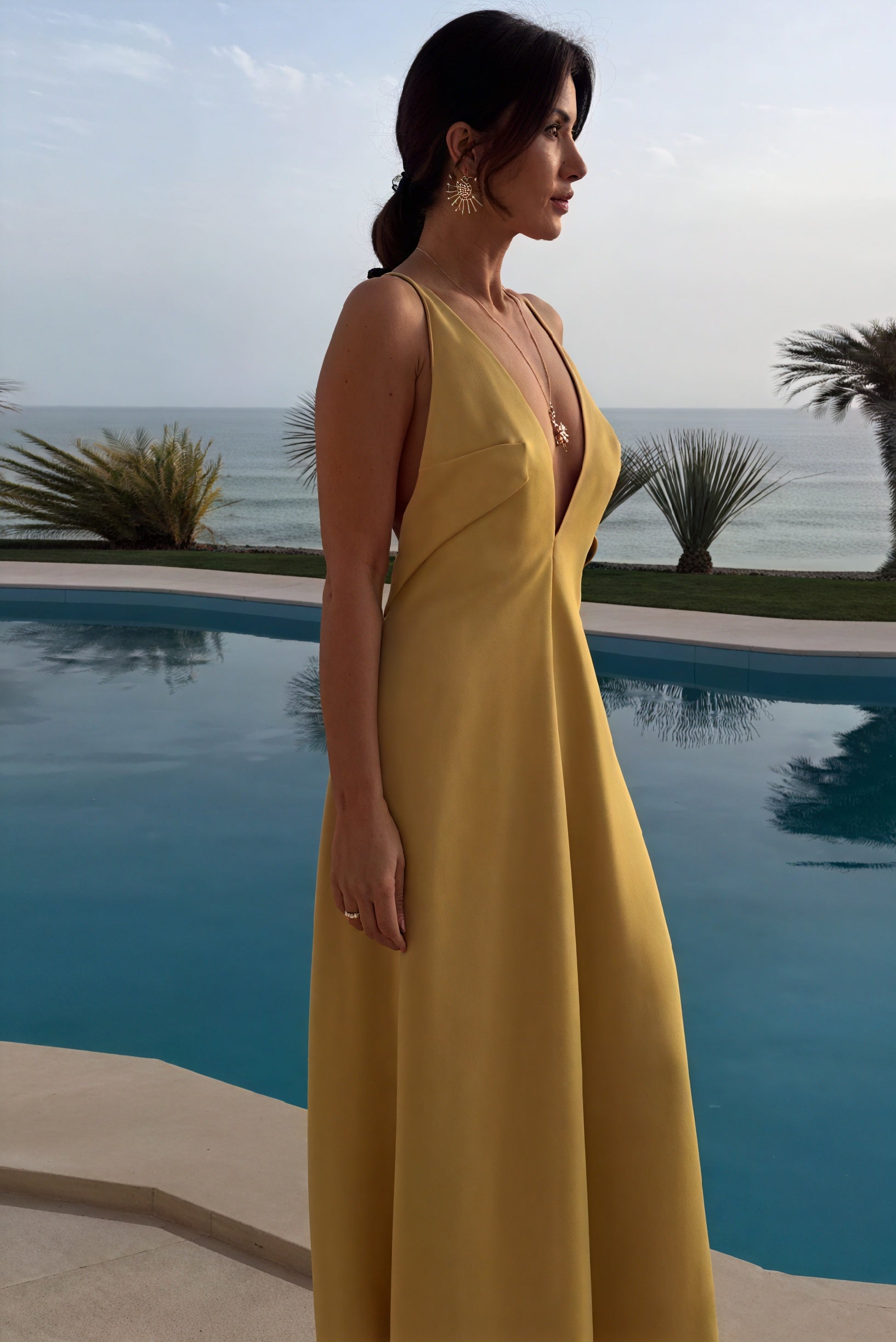 A-Line Maxi Dress - Flowing V-Neck Design