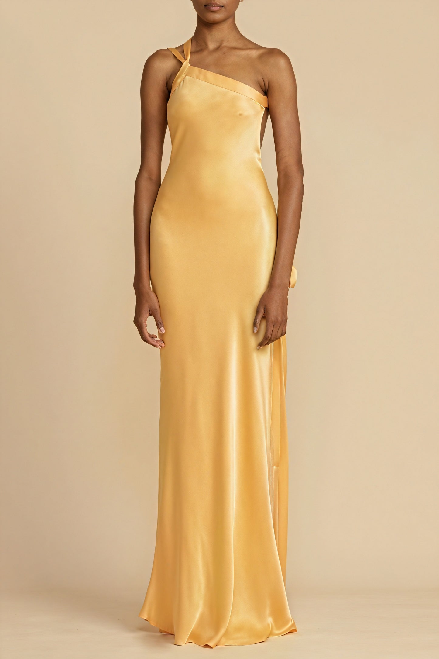 Asymmetric Gown - One-Shoulder, Floor-Length