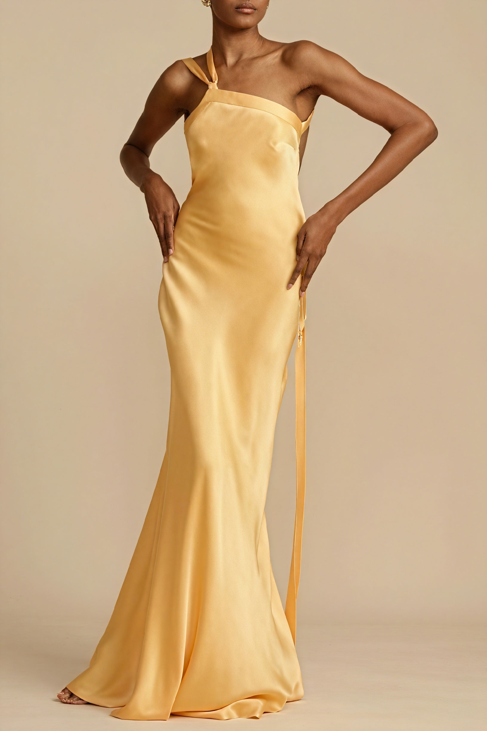 Asymmetric Gown - One-Shoulder, Floor-Length