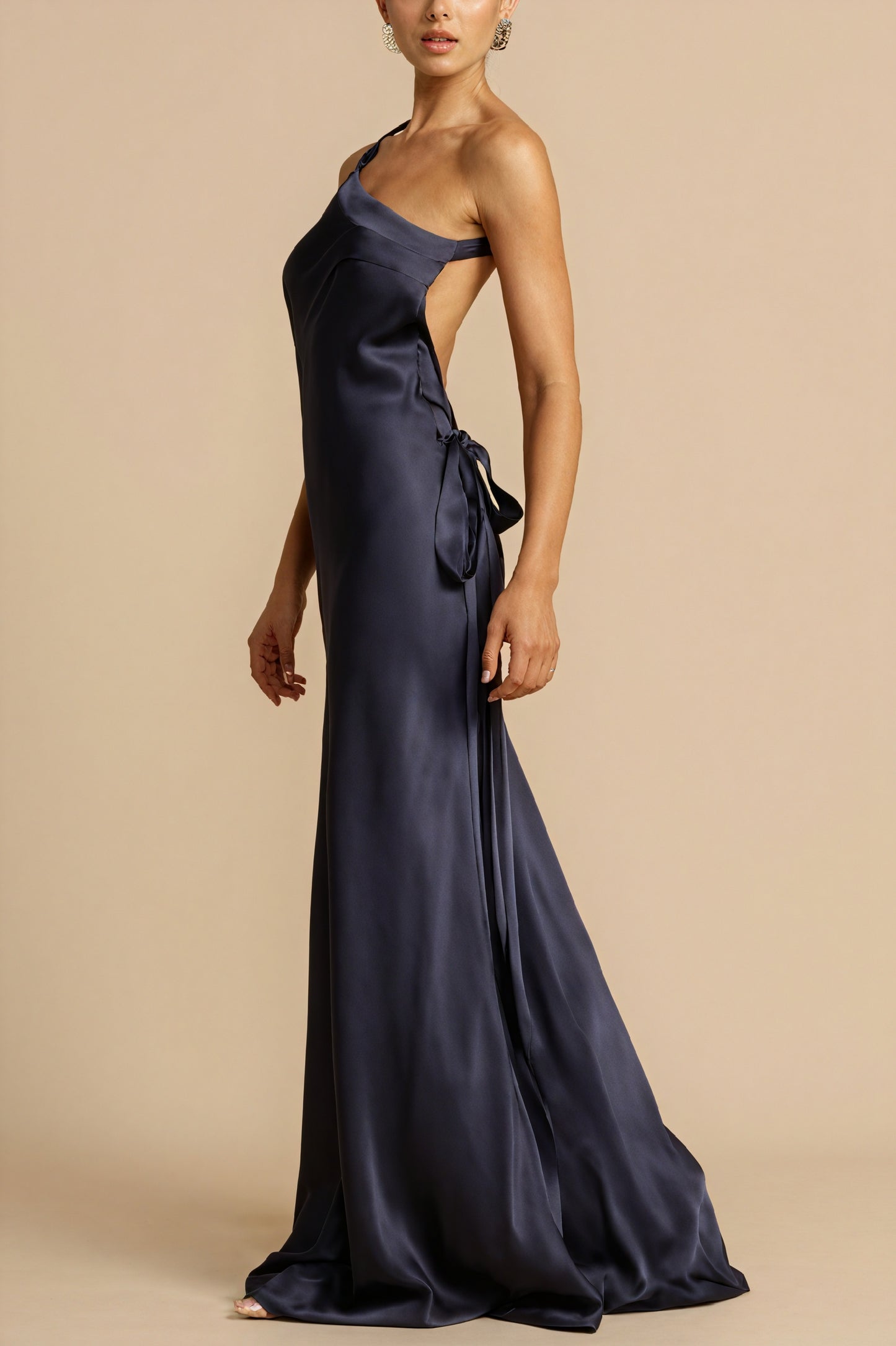 Asymmetric Gown - One-Shoulder, Floor-Length