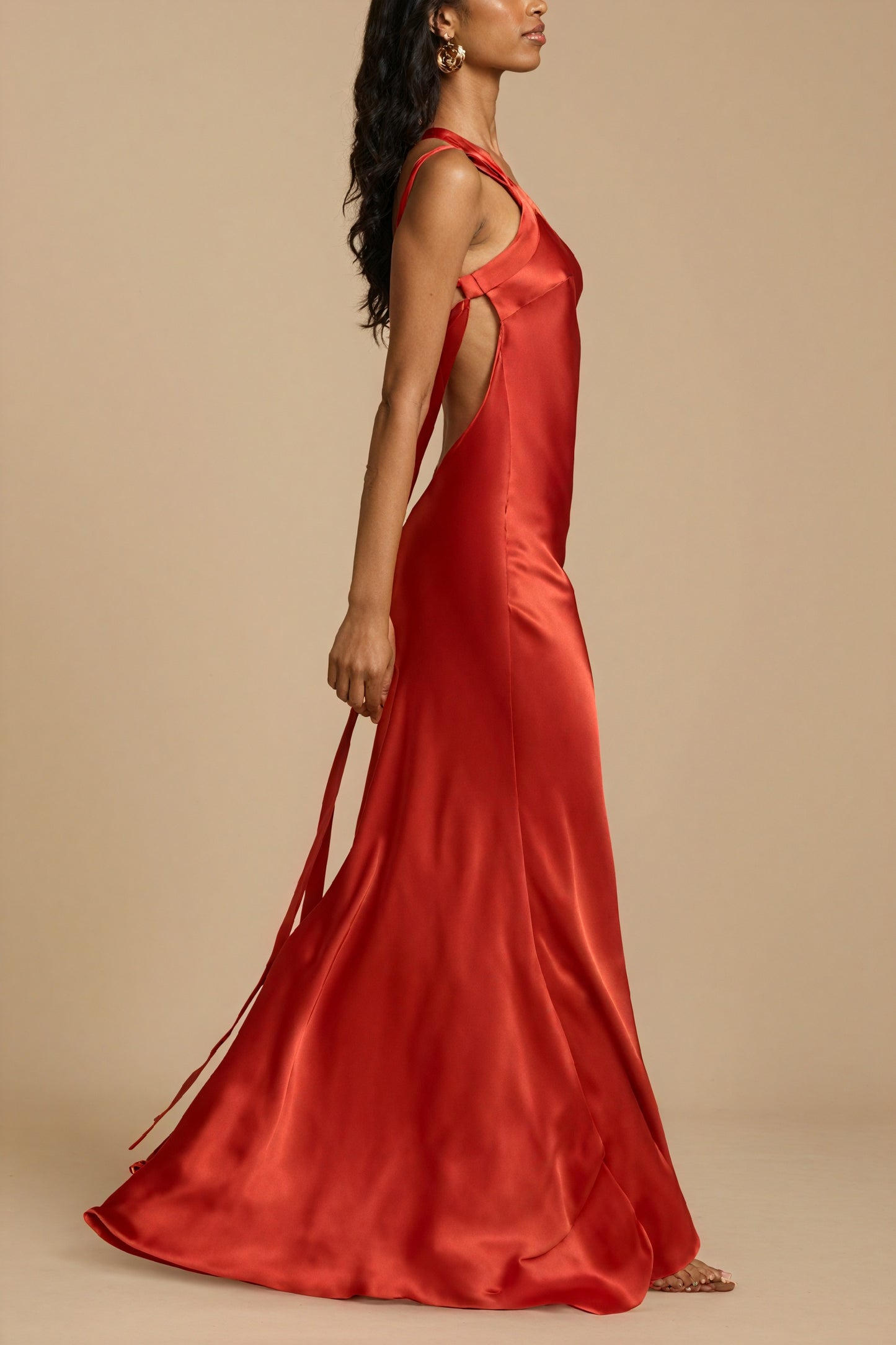 Asymmetric Gown - One-Shoulder, Floor-Length