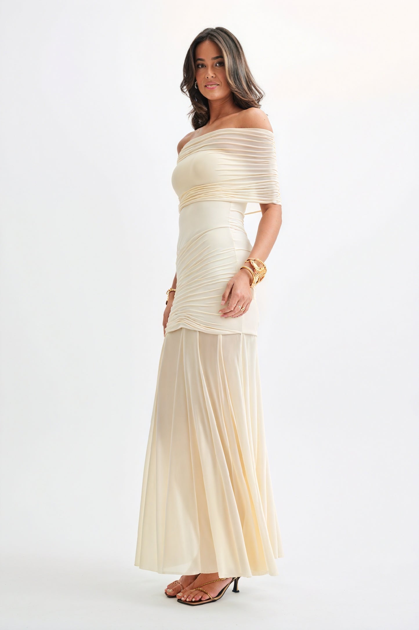 Strapless Maxi Dress - Flowing Floor-Length Skirt