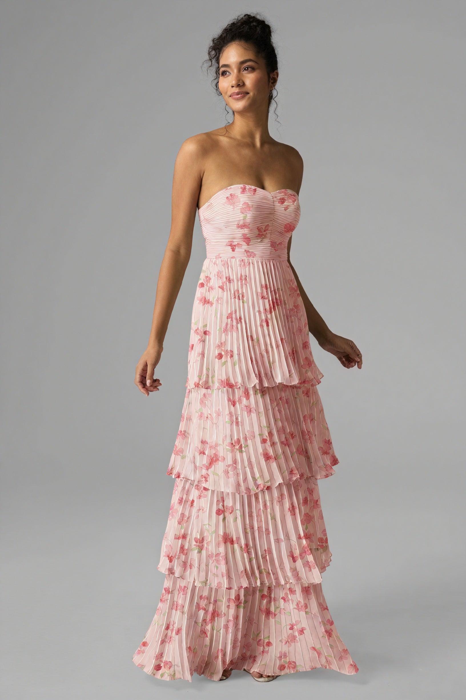 Floral Tiered Maxi Dress - Strapless