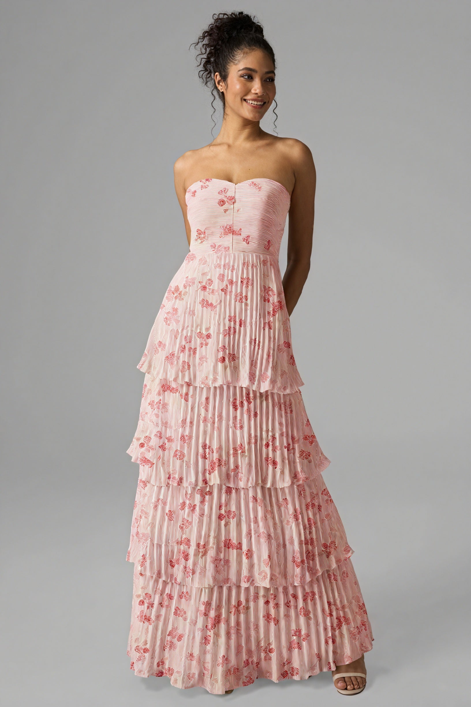 Floral Tiered Maxi Dress - Strapless