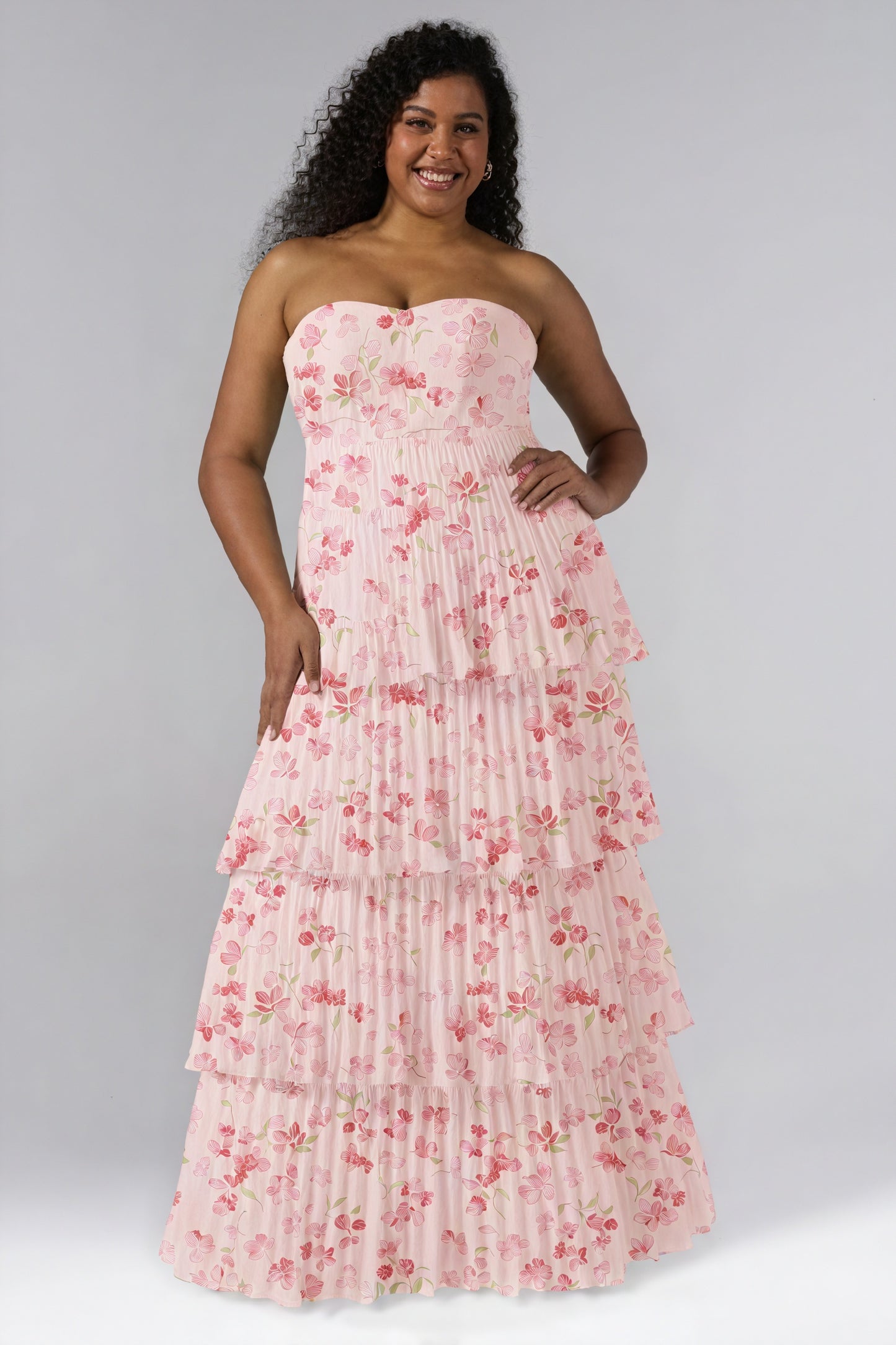 Floral Tiered Maxi Dress - Strapless