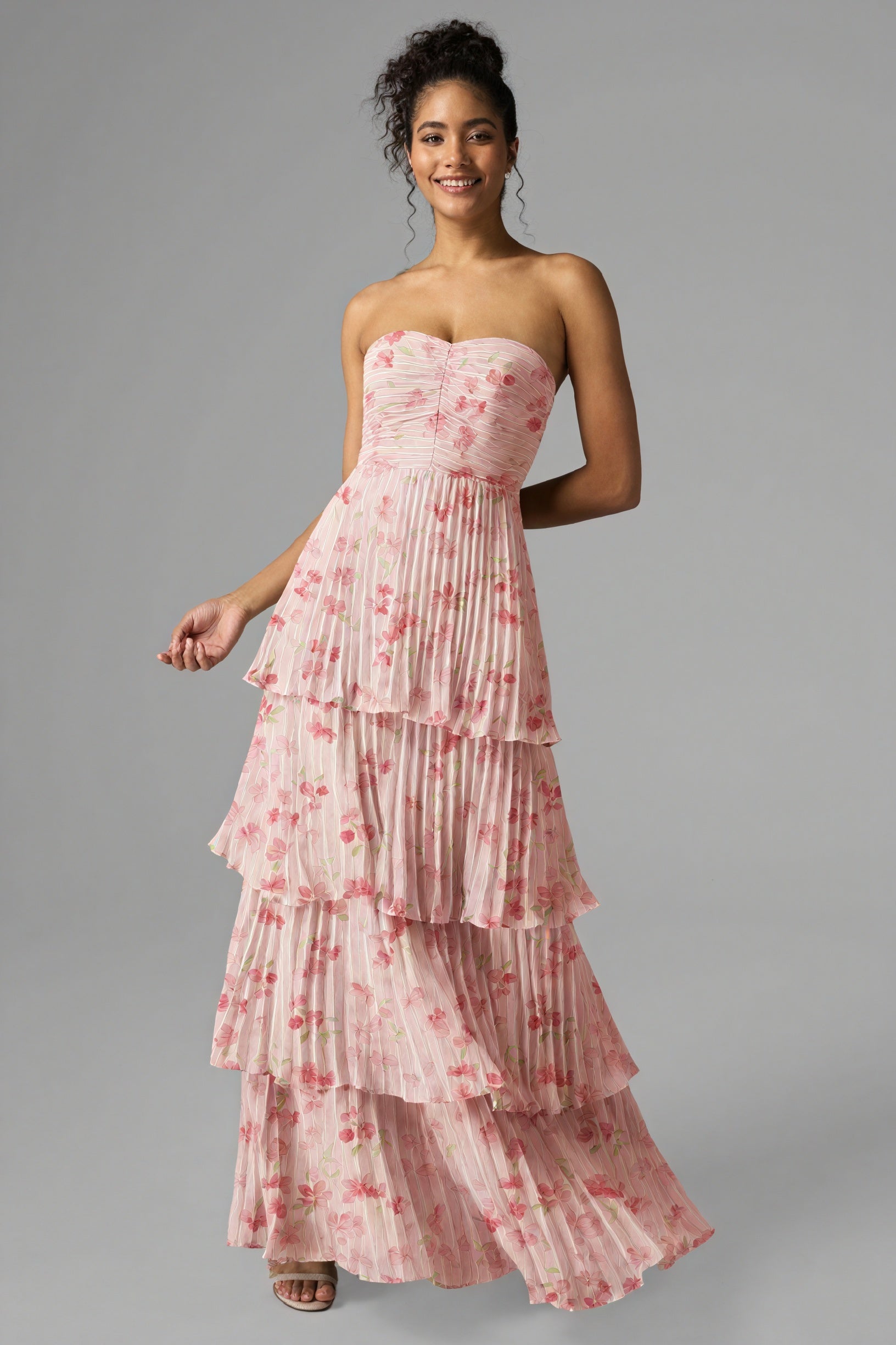 Floral Tiered Maxi Dress - Strapless