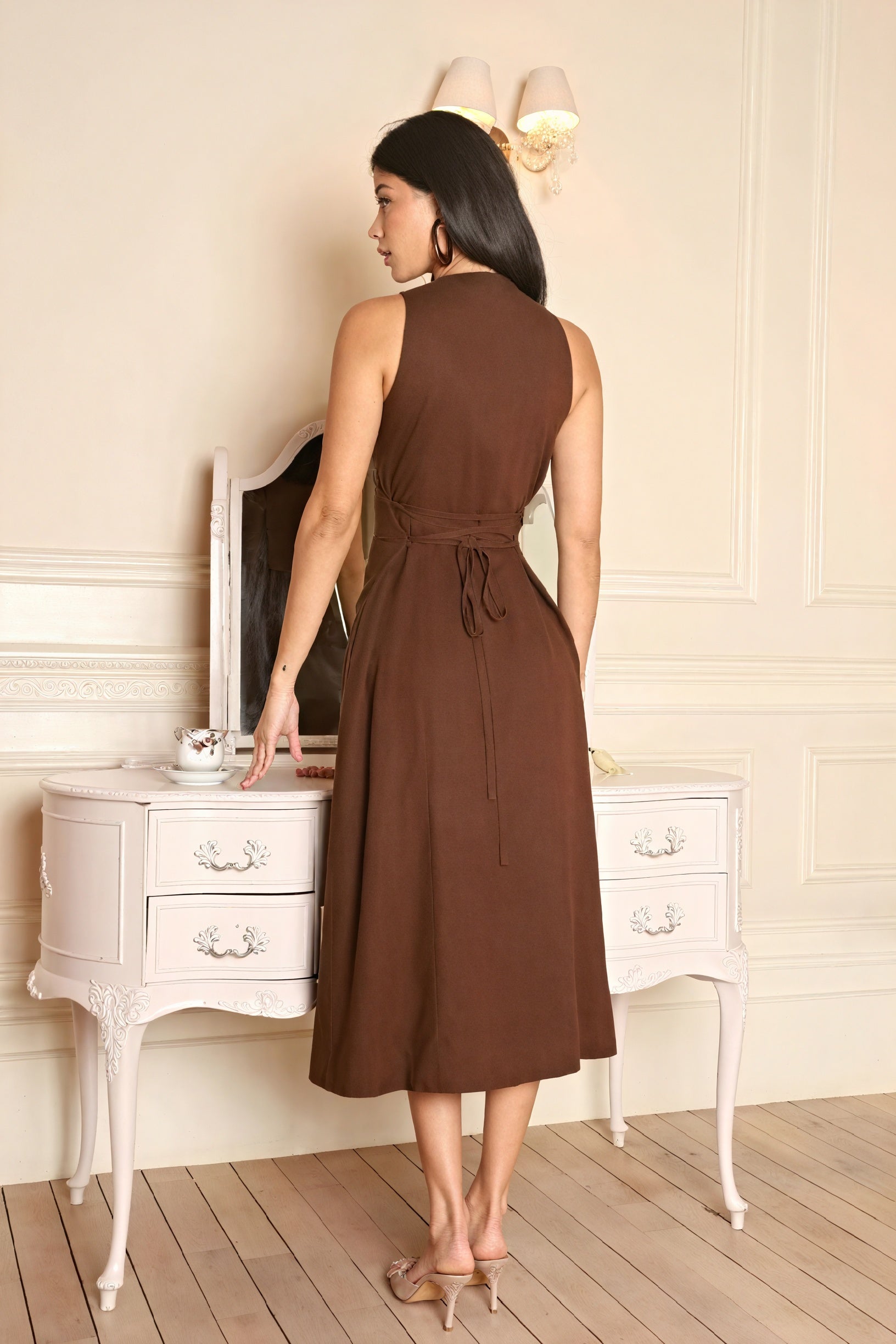 Button-Front A-Line Midi Dress with Slit