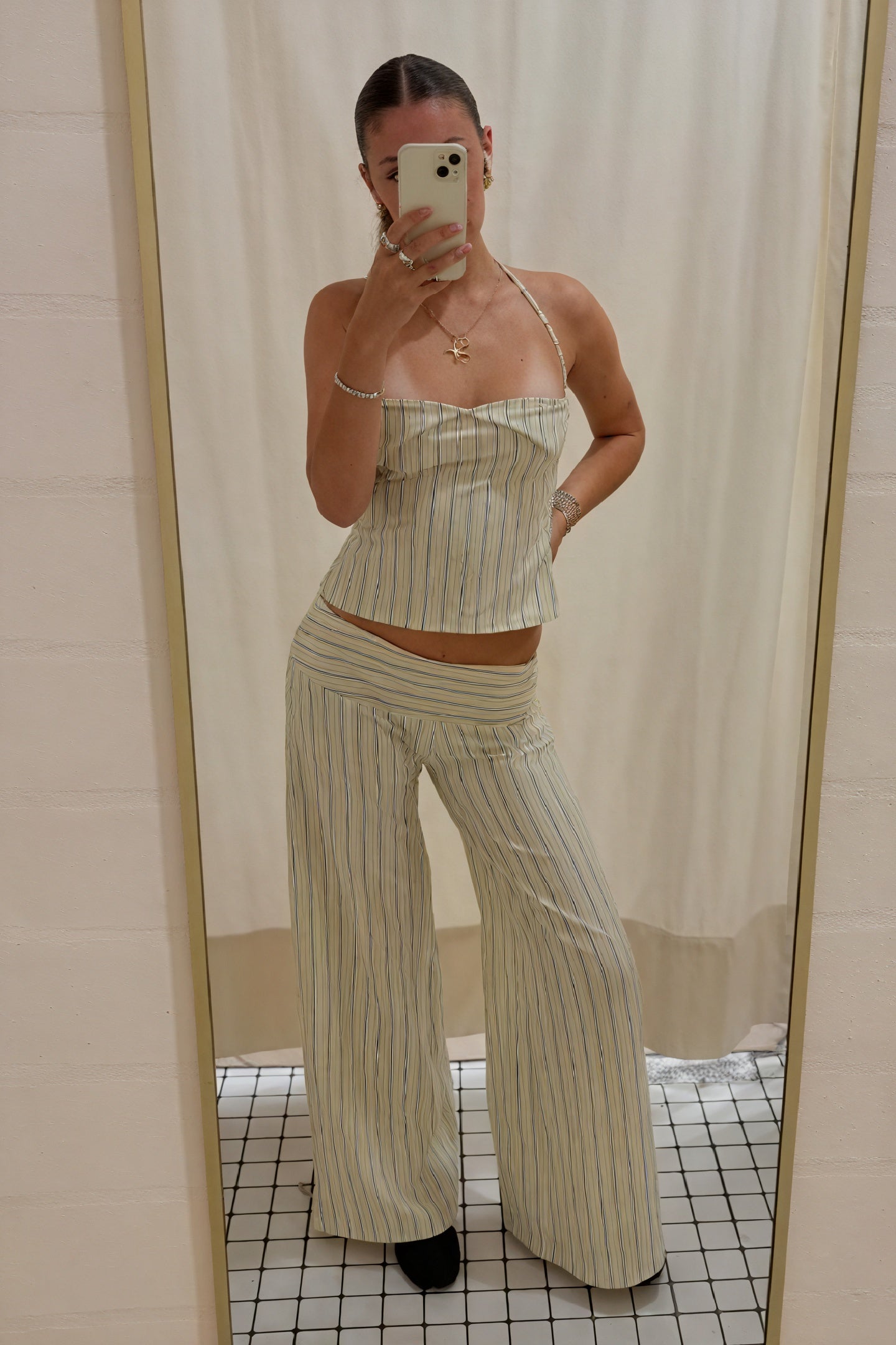 Striped Halter Top & Wide Leg Pant Set