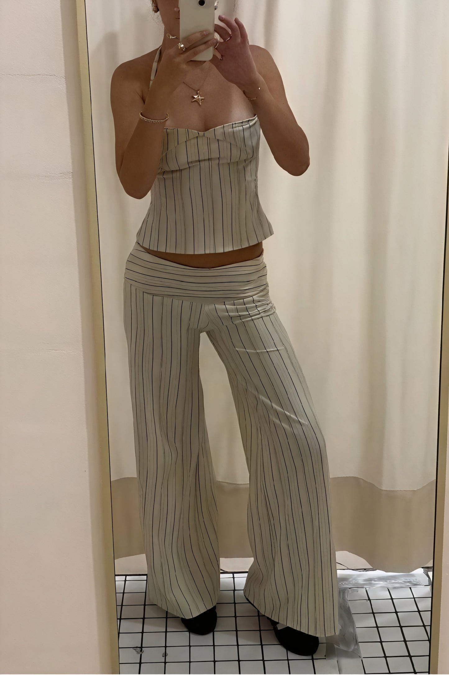 Striped Halter Top & Wide Leg Pant Set