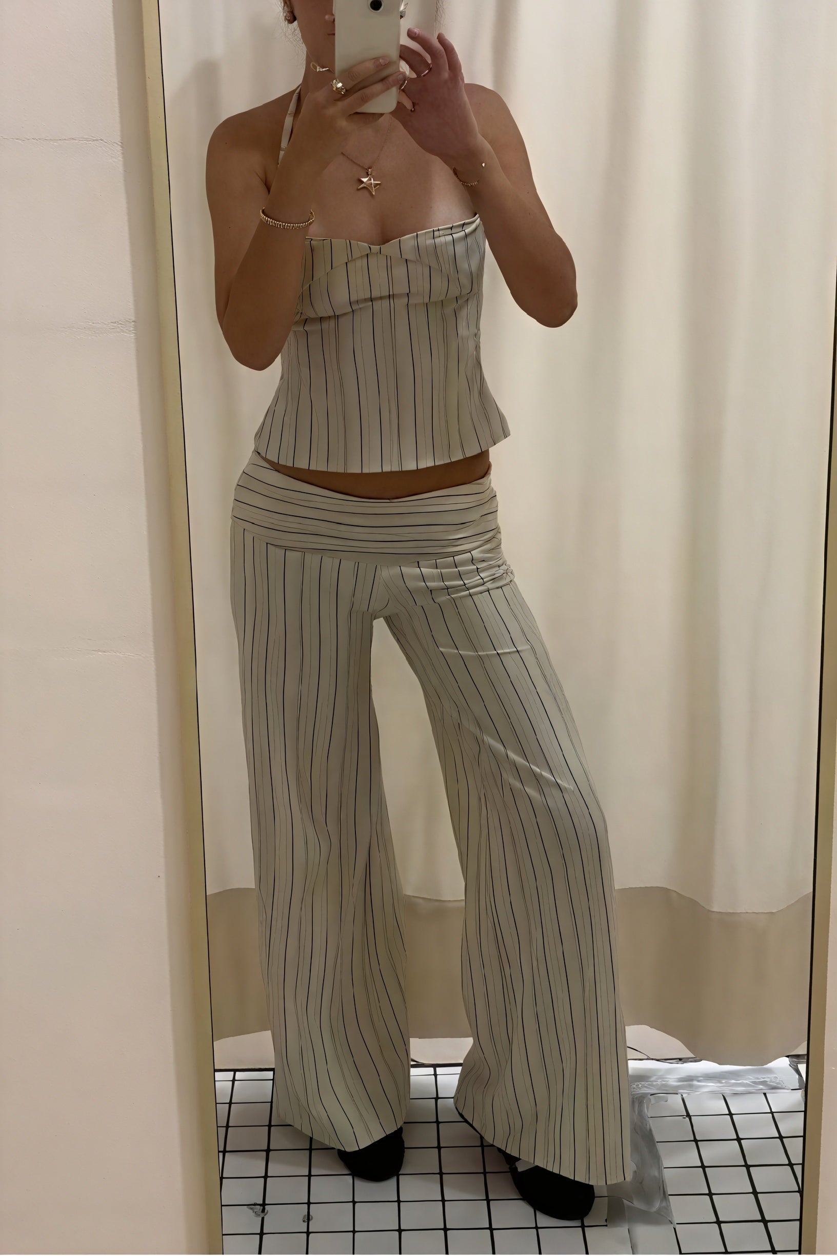 Striped Halter Top & Wide Leg Pant Set