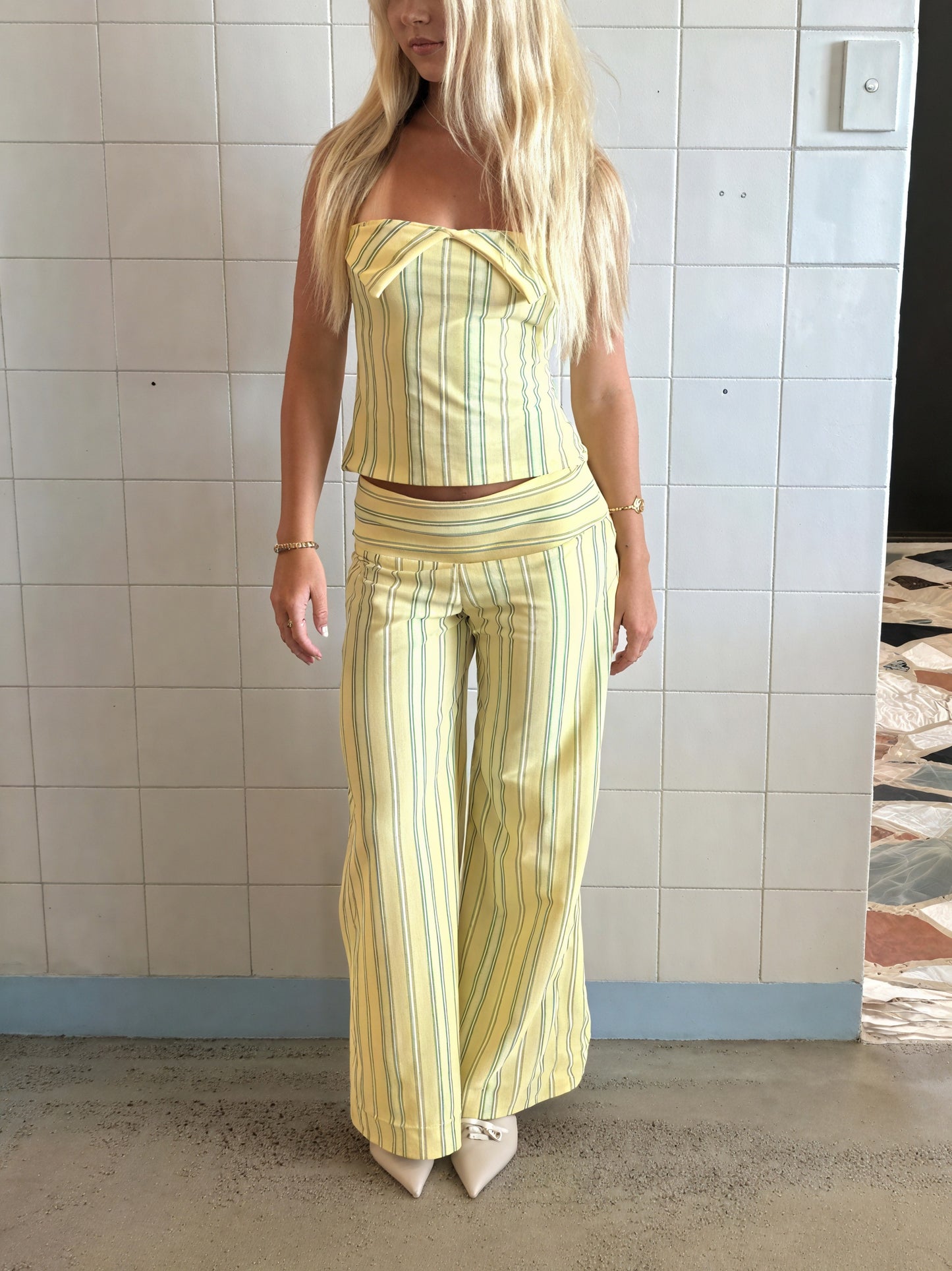 Striped Halter Top & Wide Leg Pant Set