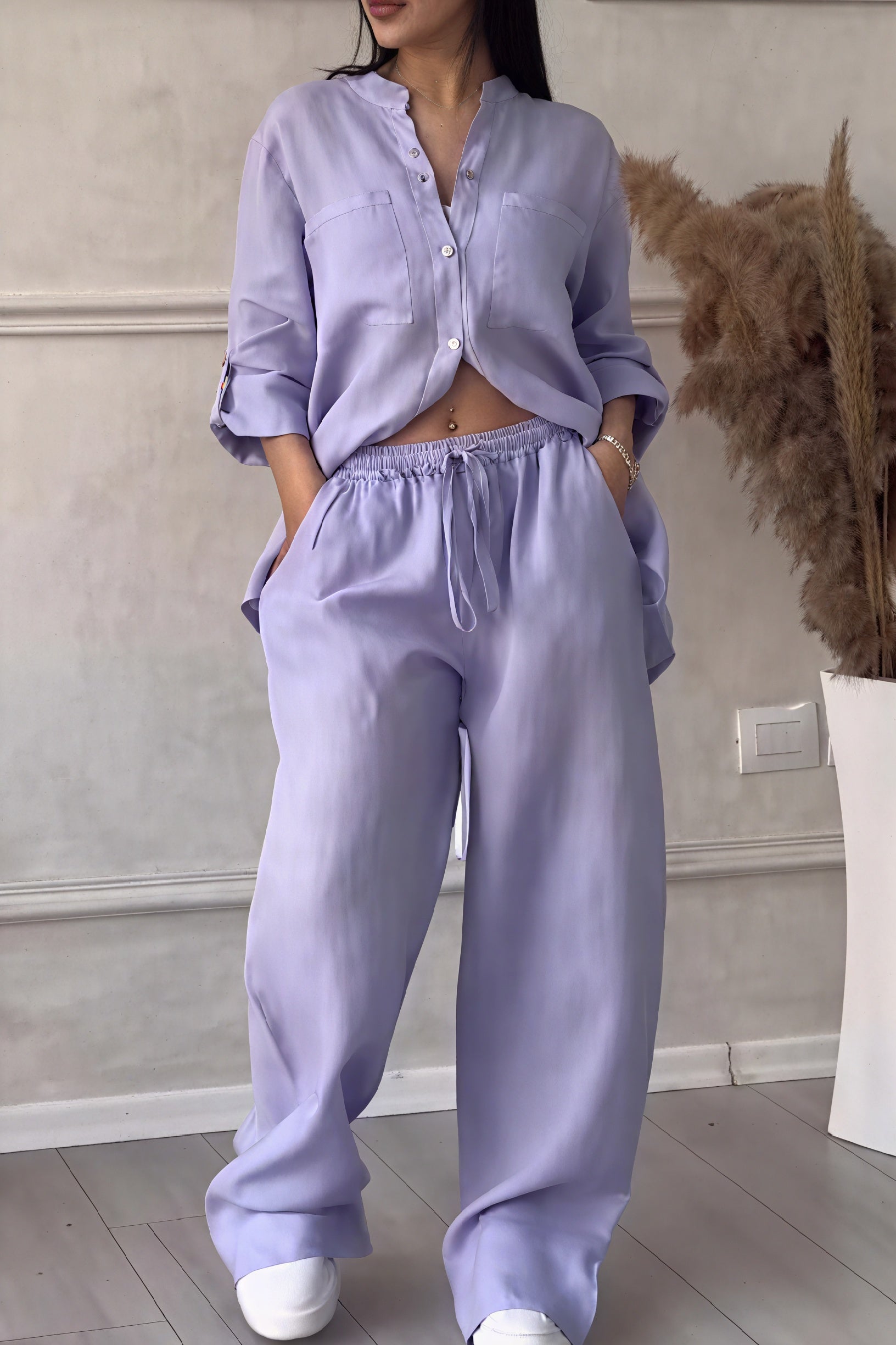 Relaxed Linen Outfit - Wide Leg Trousers