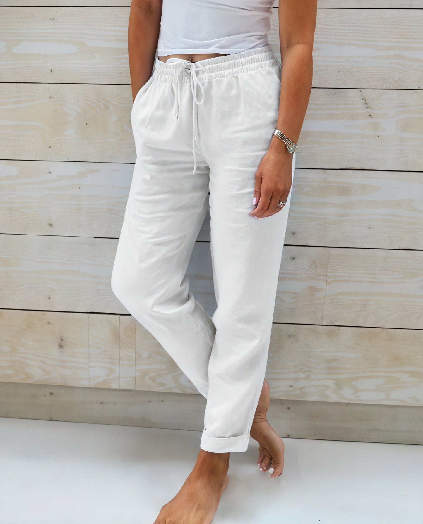 Relaxed Fit Pants - Drawstring Waist, Cuffed Ankle
