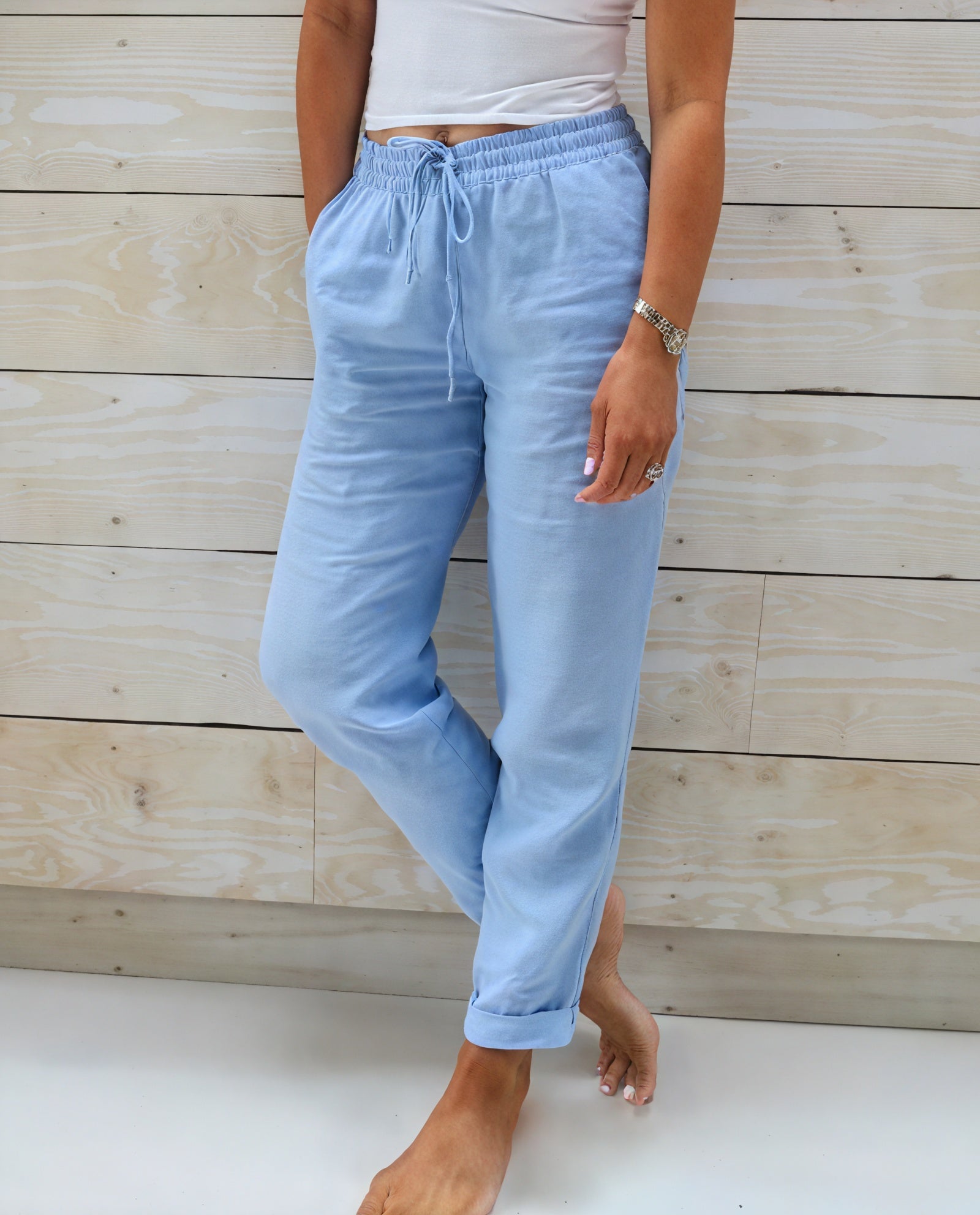 Relaxed Fit Pants - Drawstring Waist, Cuffed Ankle