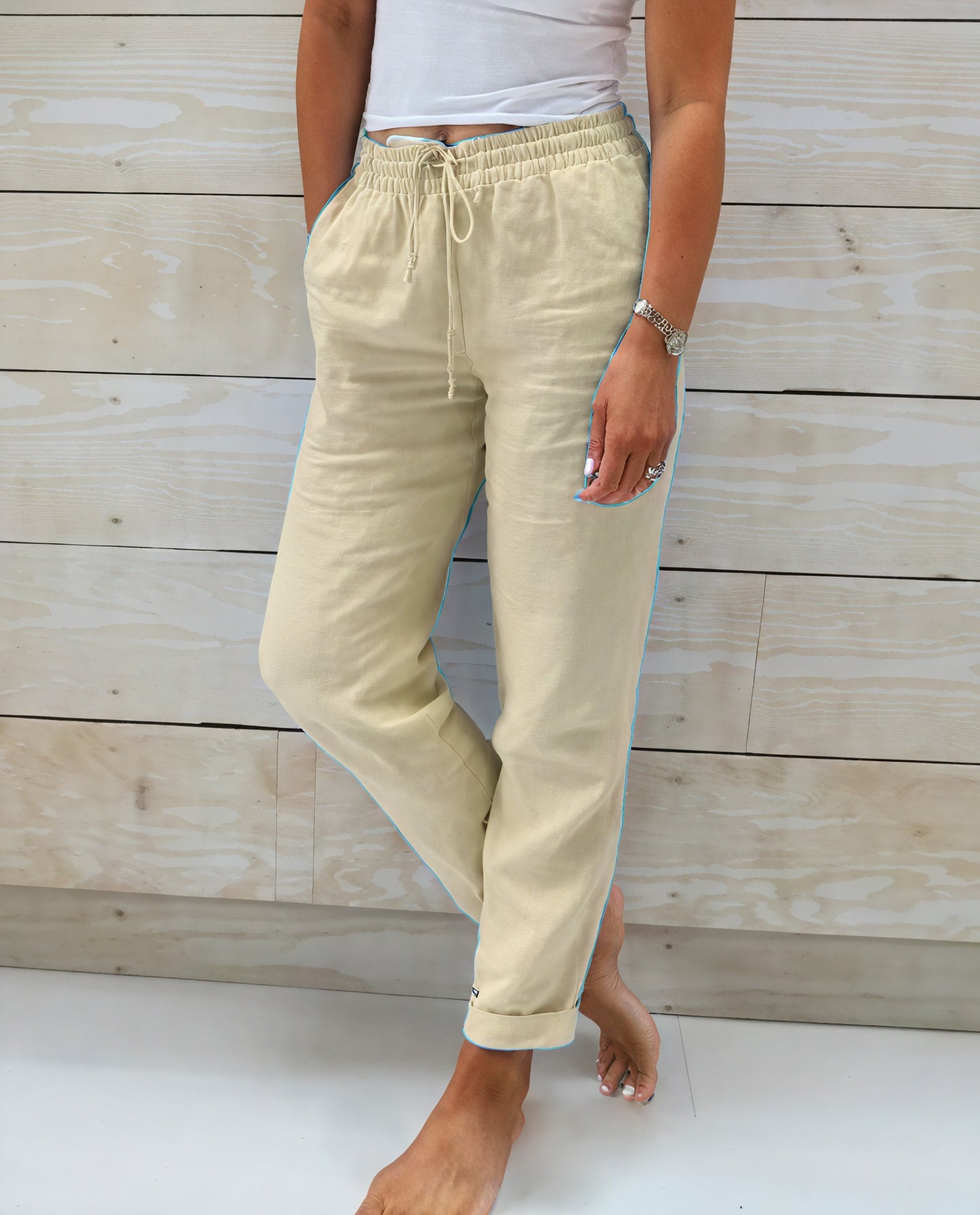 Relaxed Fit Pants - Drawstring Waist, Cuffed Ankle
