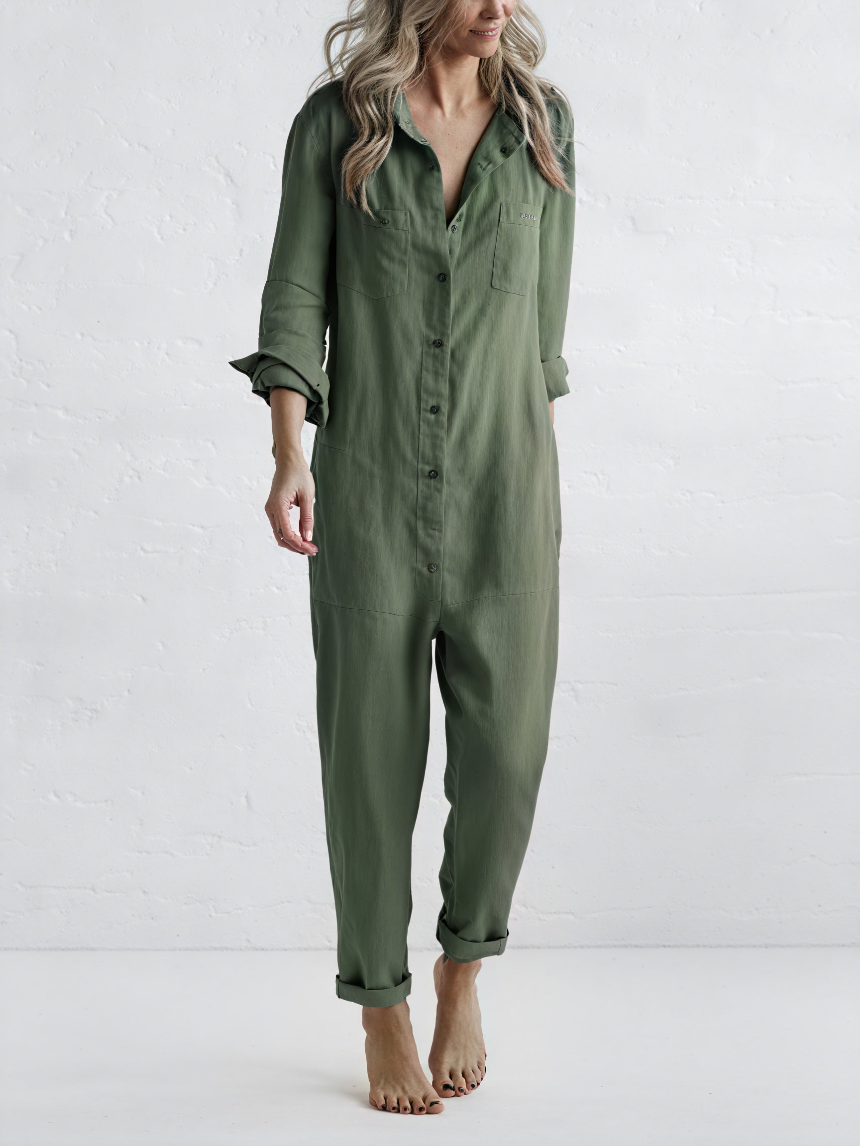 Relaxed Collared One-Piece with Button Detail