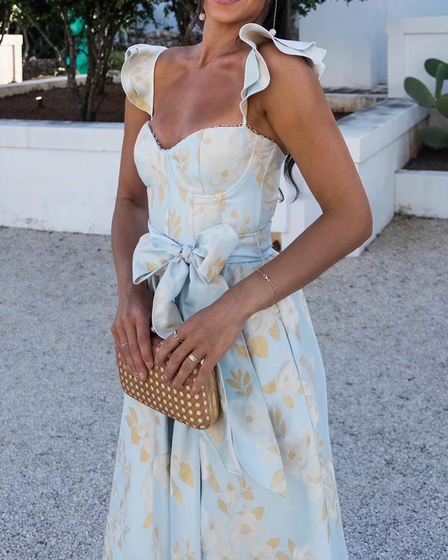 Women's Floral Midi Dress – Sleeveless, Bow Waist, Front Slit, Elegant-81250-a2971ae0-ffd1-48d0-838c-d810e960e3c9