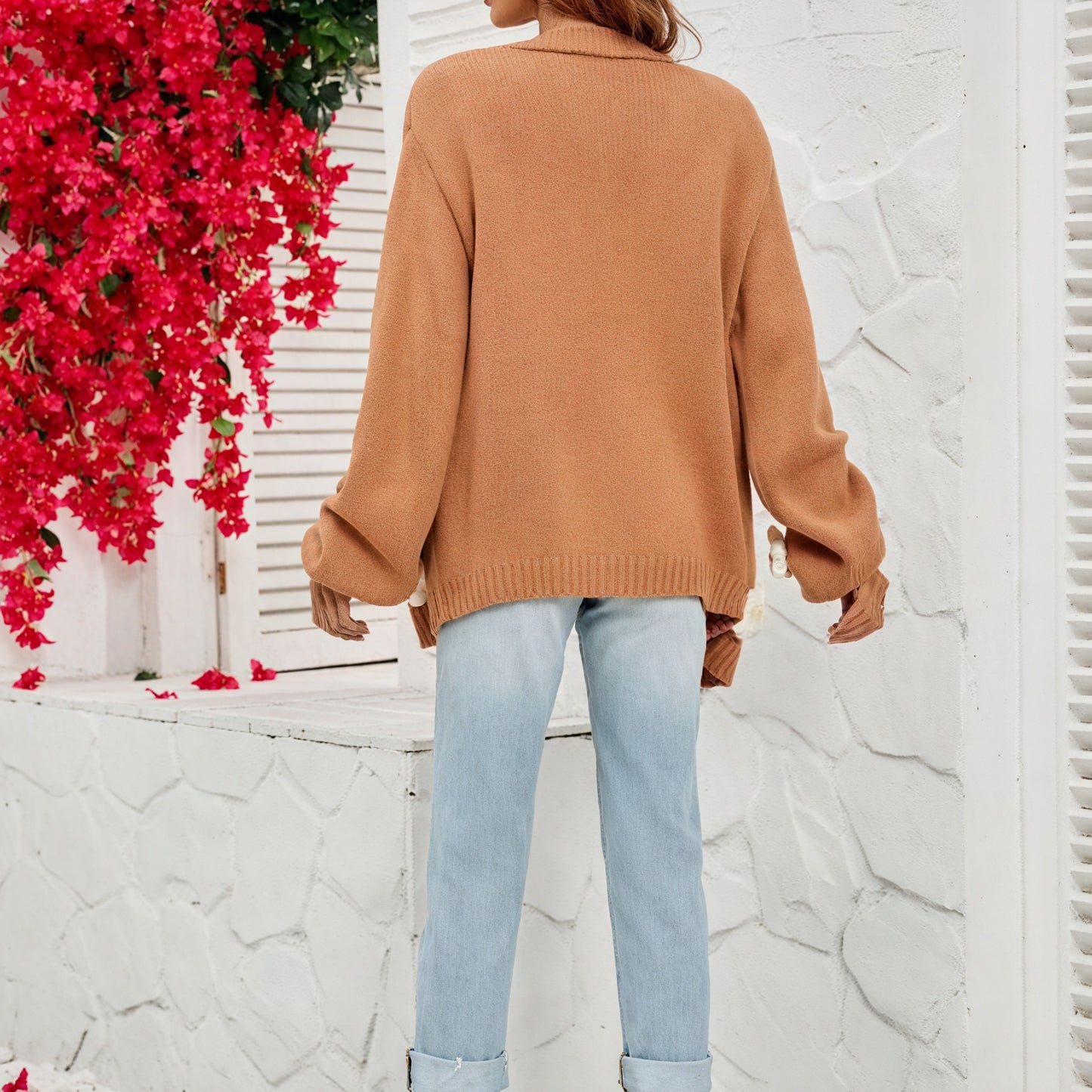 Floral Open-Front Cardigan with Ribbed Texture