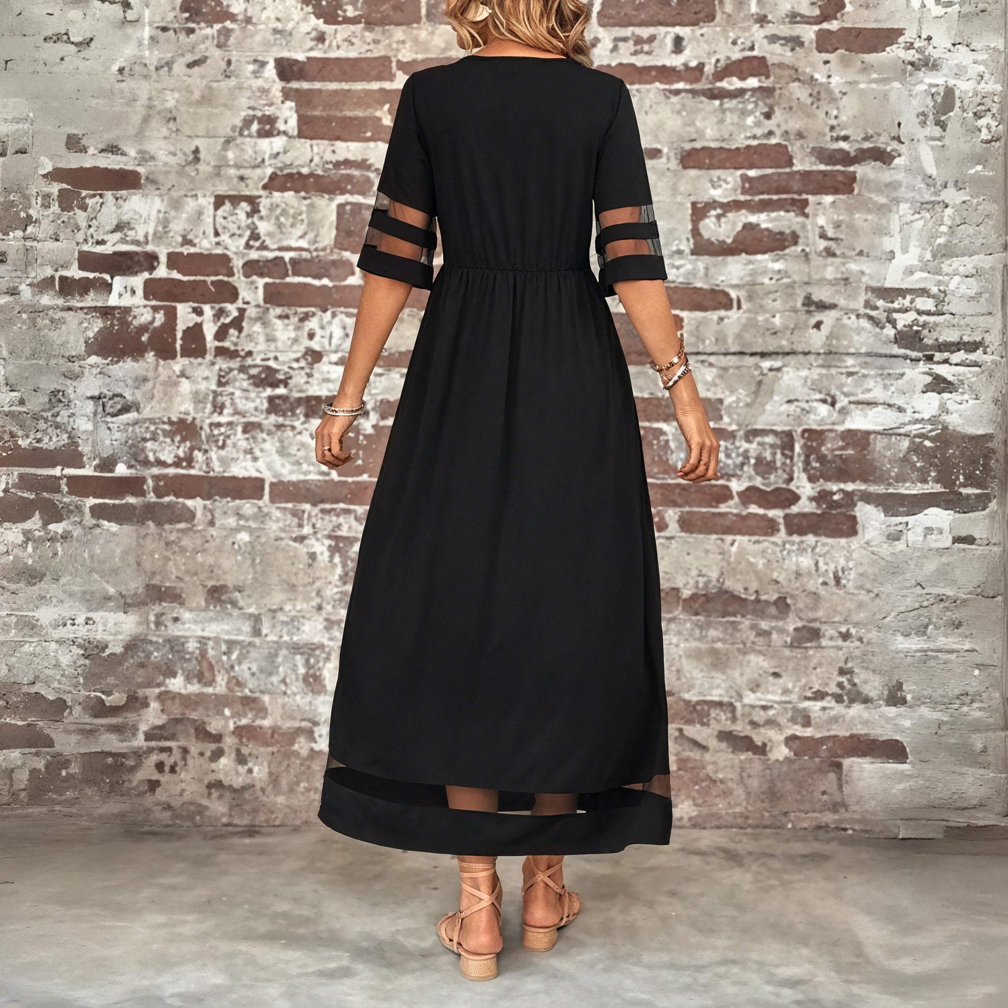 Sheer Panel Maxi Dress - Flowing Silhouette