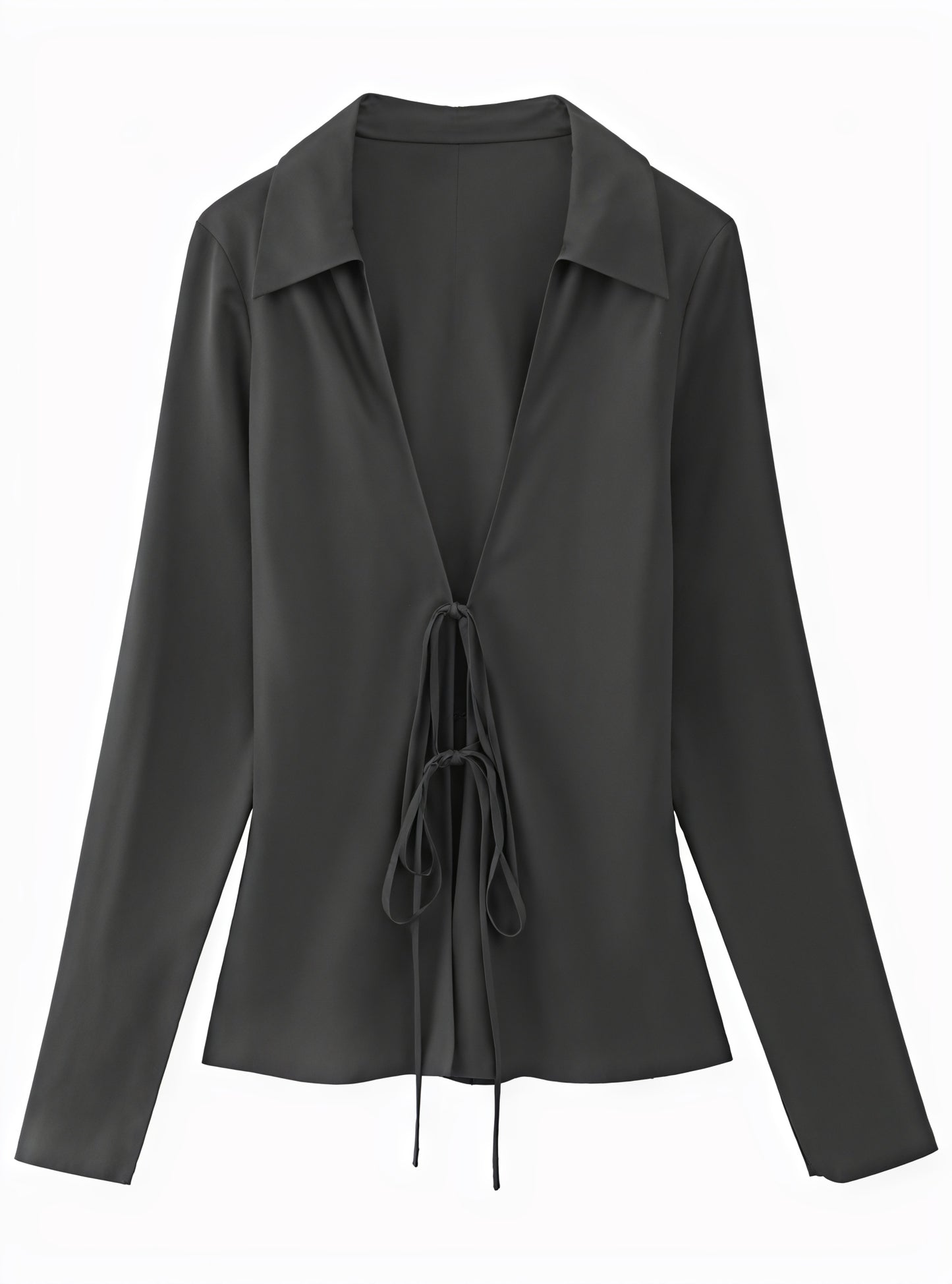 Tie-Front V-Neck Blouse with Long Sleeves