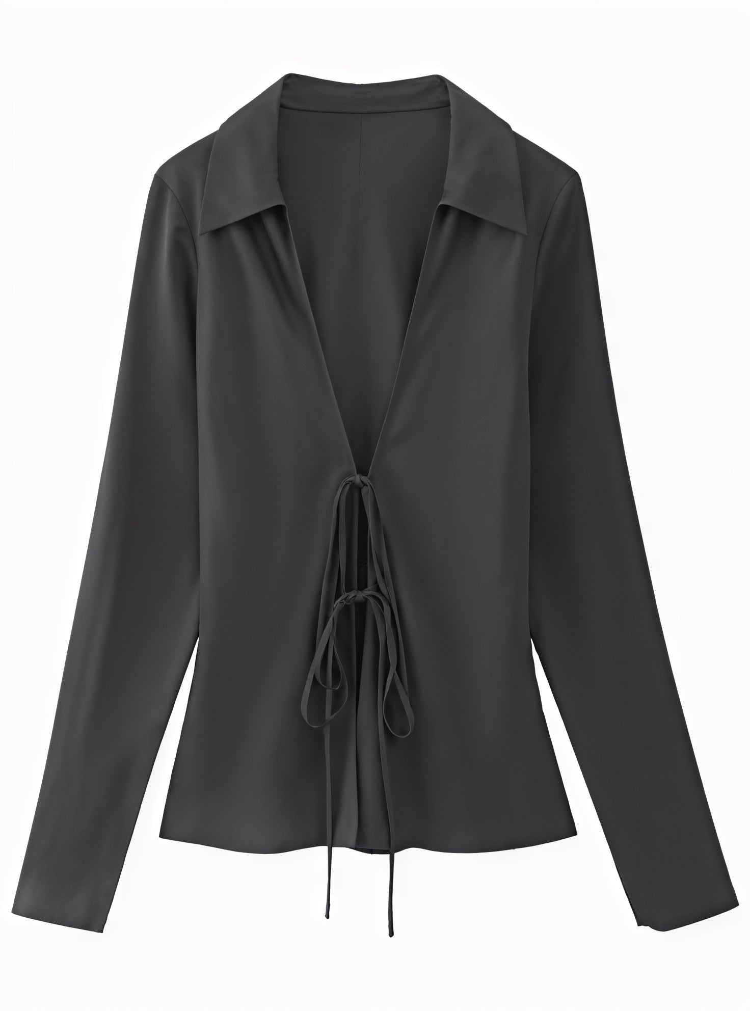 Tie-Front V-Neck Blouse with Long Sleeves