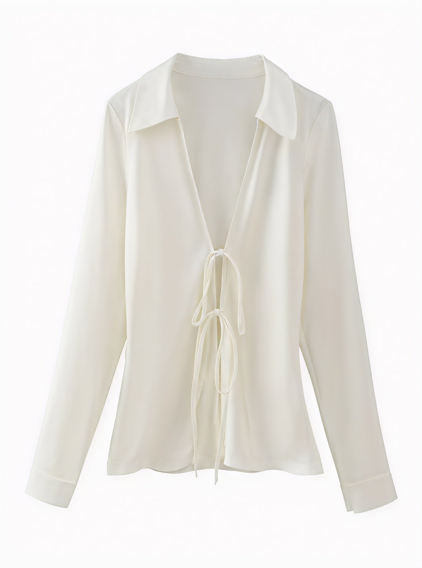 Tie-Front V-Neck Blouse with Long Sleeves