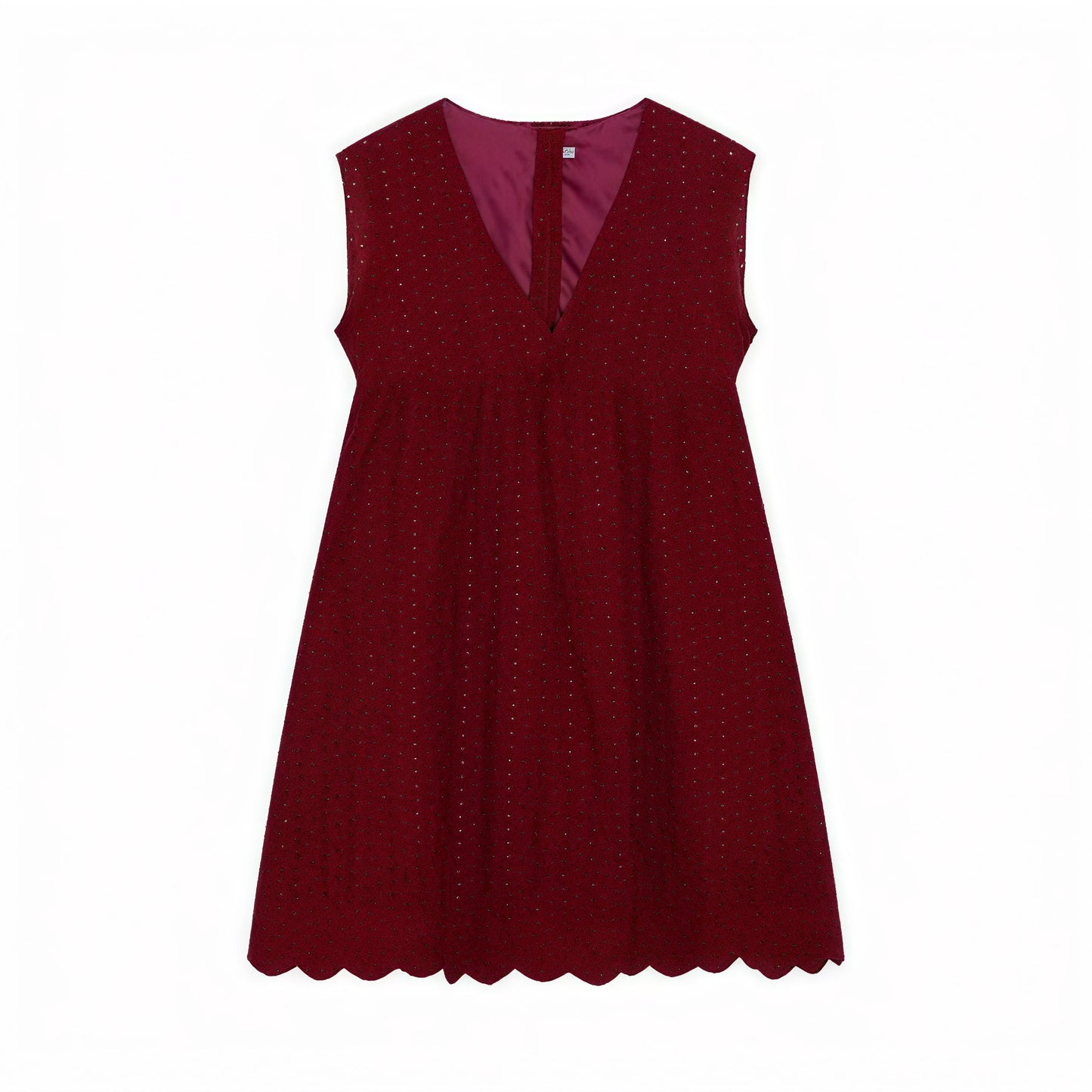 Women's Perforated V-Neck Sleeveless Dress with Scalloped Hem - Breathable Summer Chic-81587-4e947cd6-8ea0-4fcb-9e39-4cc1663ed95a