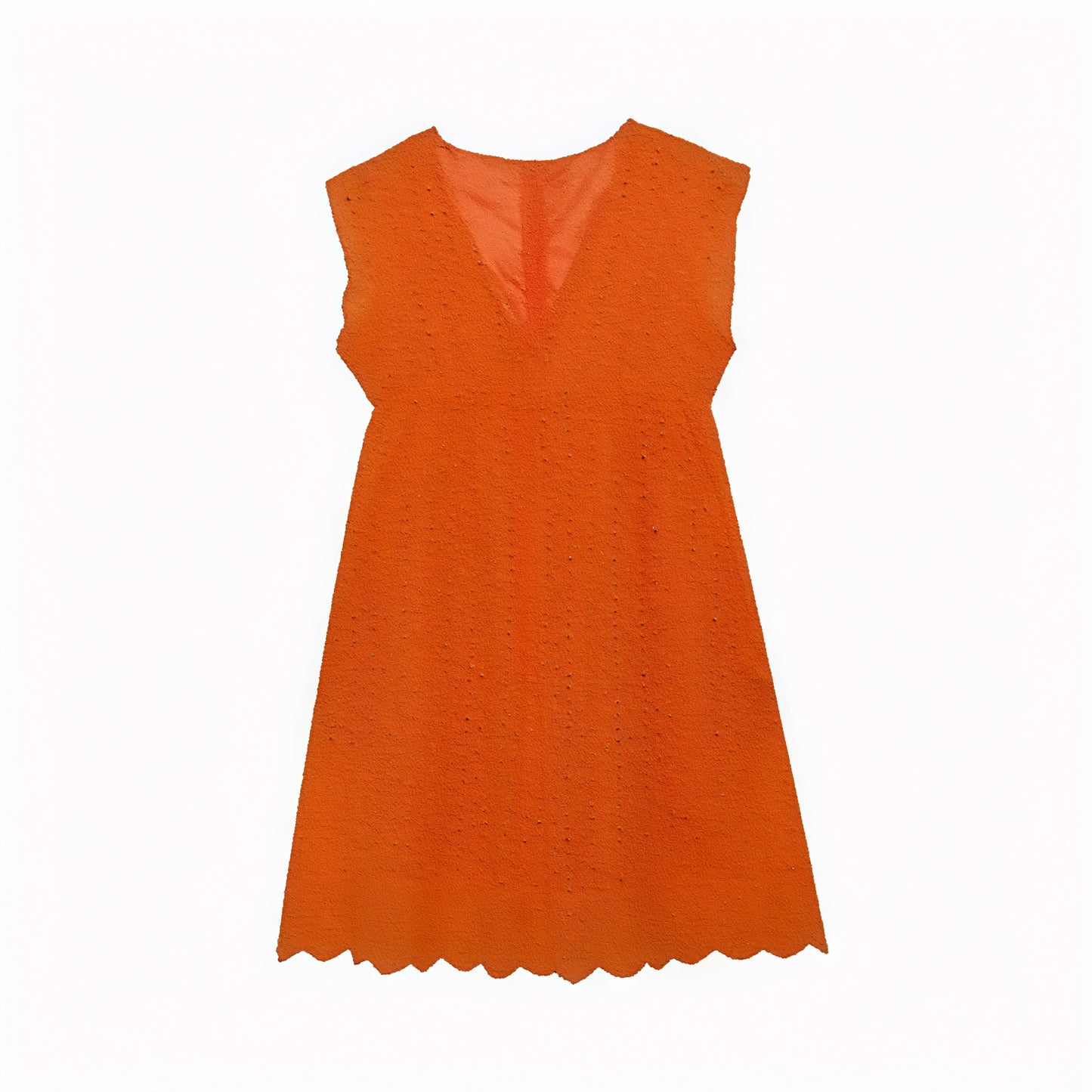 Women's Perforated V-Neck Sleeveless Dress with Scalloped Hem - Breathable Summer Chic-81587-71e8bacc-4005-453d-881a-66ce6cfaf38f