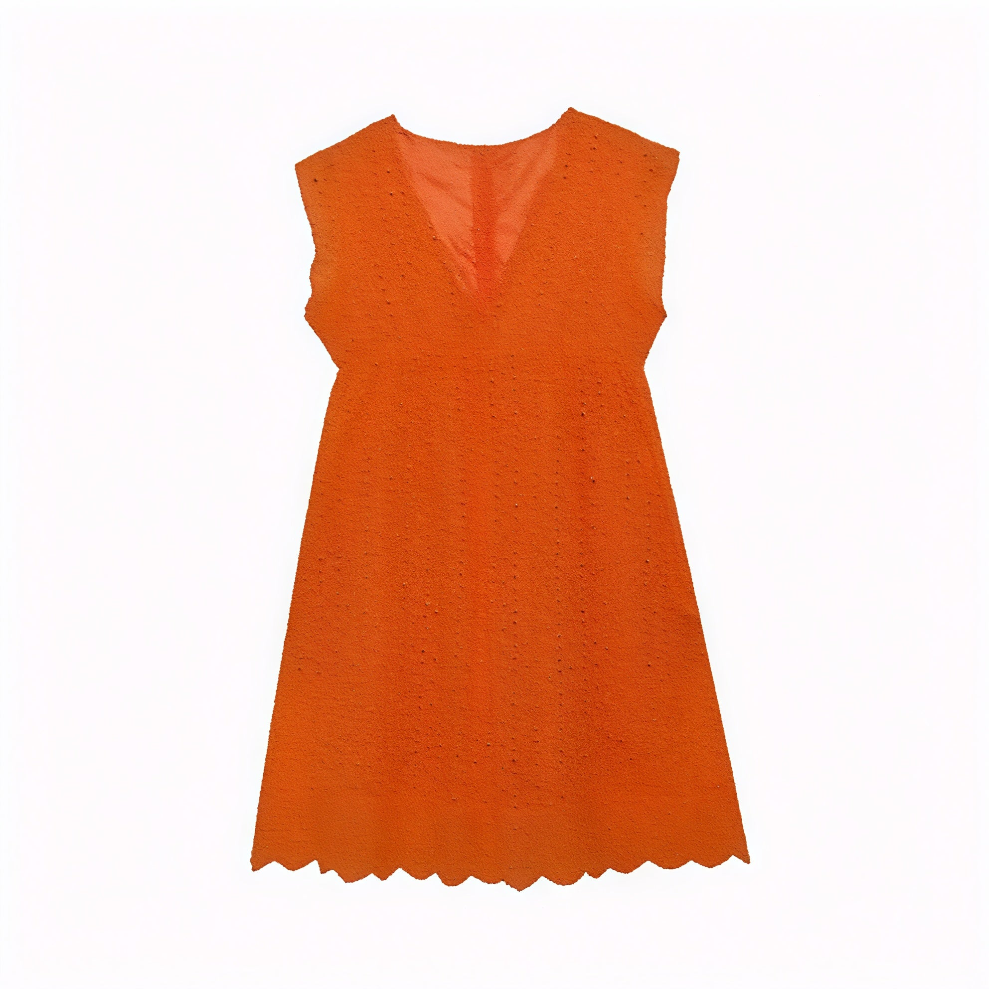 Women's Perforated V-Neck Sleeveless Dress with Scalloped Hem - Breathable Summer Chic-81587-71e8bacc-4005-453d-881a-66ce6cfaf38f