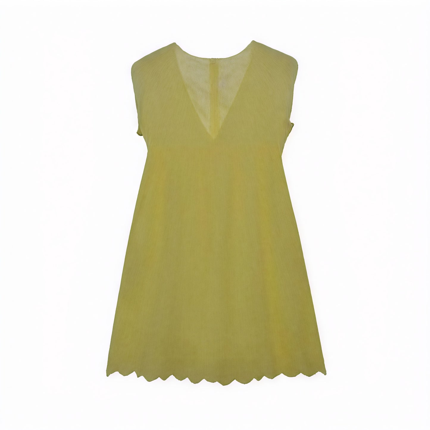 Women's Perforated V-Neck Sleeveless Dress with Scalloped Hem - Breathable Summer Chic-81587-53ab727e-d8cd-408d-8408-9f0614c4537d