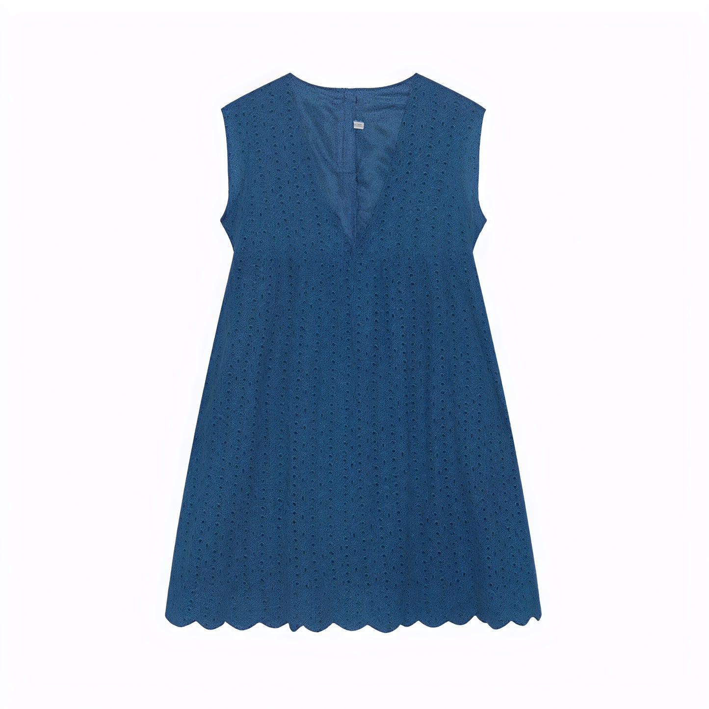 Women's Perforated V-Neck Sleeveless Dress with Scalloped Hem - Breathable Summer Chic-81587-a0b9c8d6-b457-4319-9c53-3303db5ede7b