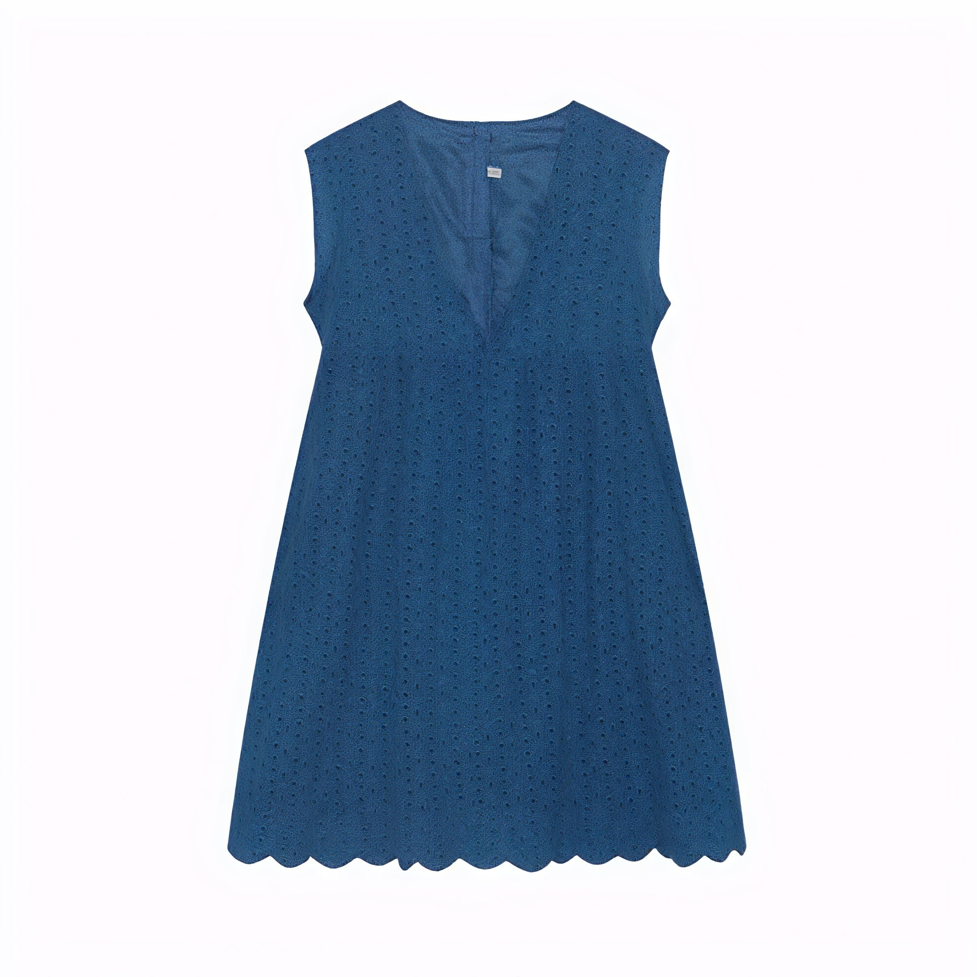 Women's Perforated V-Neck Sleeveless Dress with Scalloped Hem - Breathable Summer Chic-81587-a0b9c8d6-b457-4319-9c53-3303db5ede7b