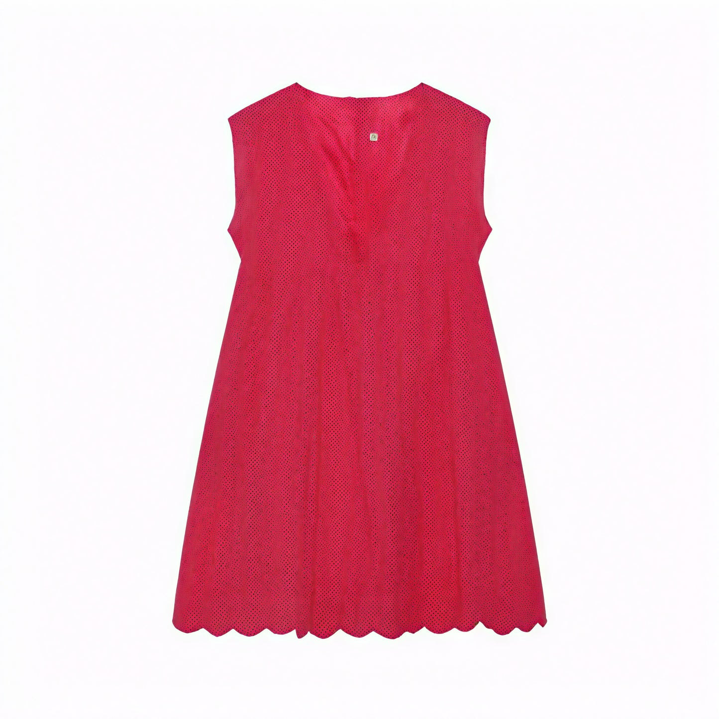 Women's Perforated V-Neck Sleeveless Dress with Scalloped Hem - Breathable Summer Chic-81587-0bc1d5f2-4369-47c5-ba13-095e732b81a6