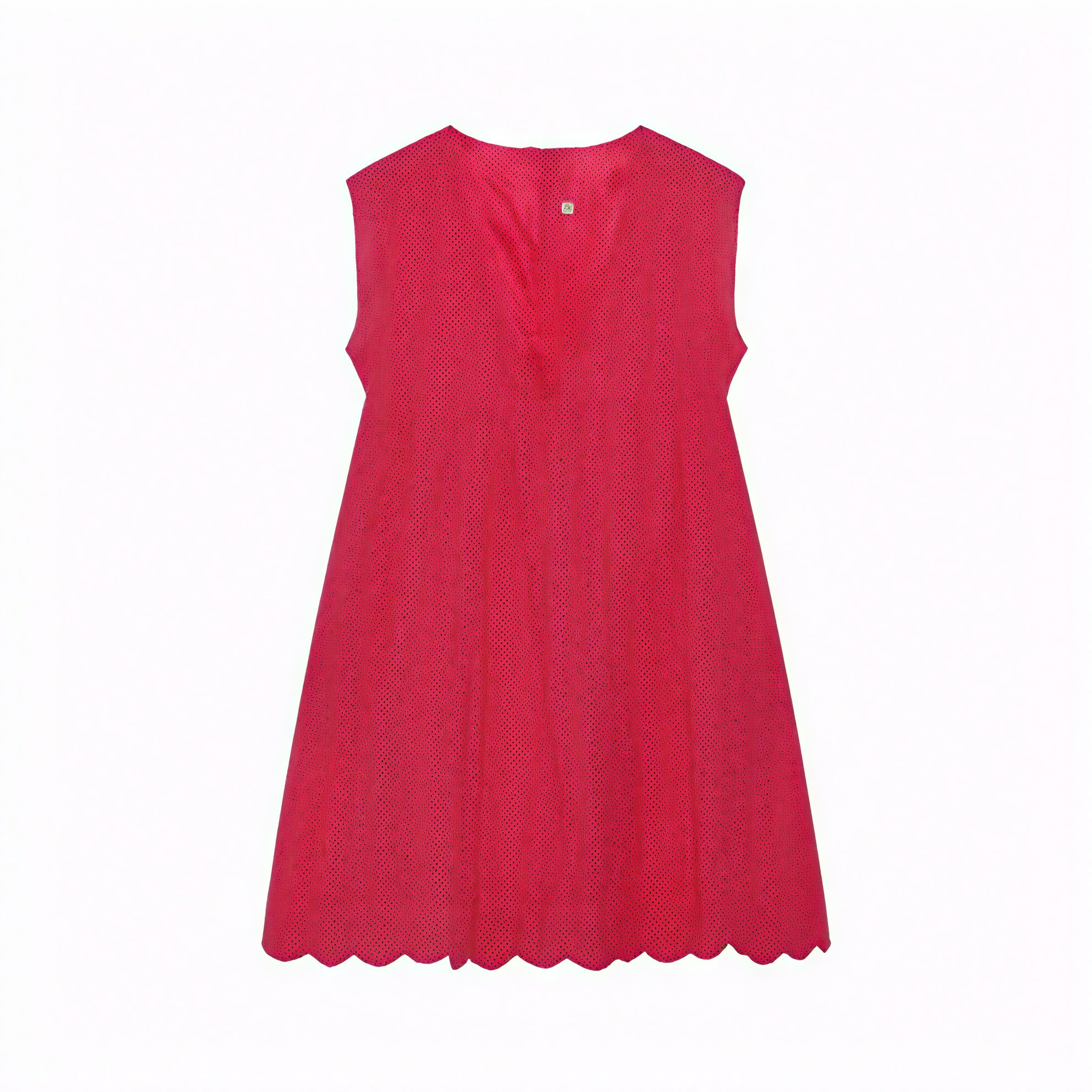 Women's Perforated V-Neck Sleeveless Dress with Scalloped Hem - Breathable Summer Chic-81587-0bc1d5f2-4369-47c5-ba13-095e732b81a6