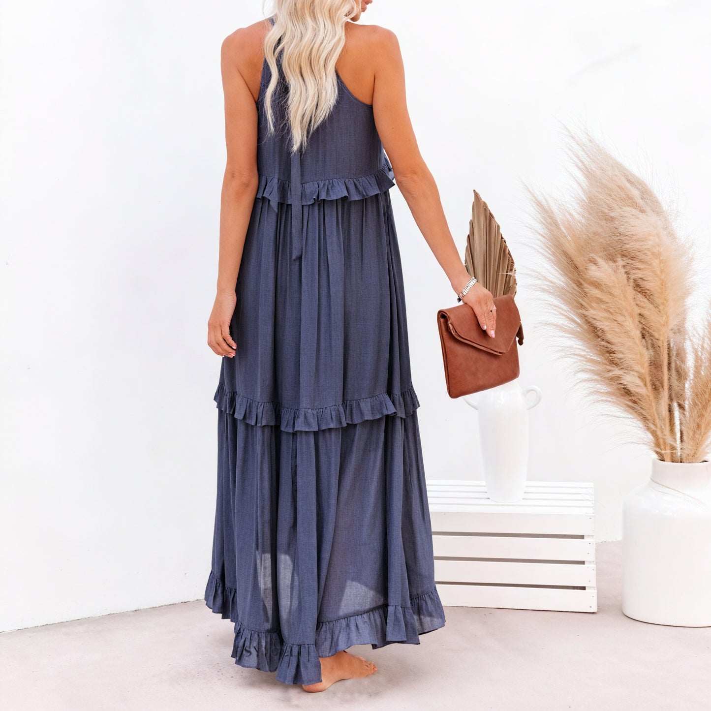 Maxi Dress Halter Neck Ruffled Detailing Flowy Lightweight Design Versatile Summer-81649-14d994df-7658-4b0a-8d23-53330ddbae5e