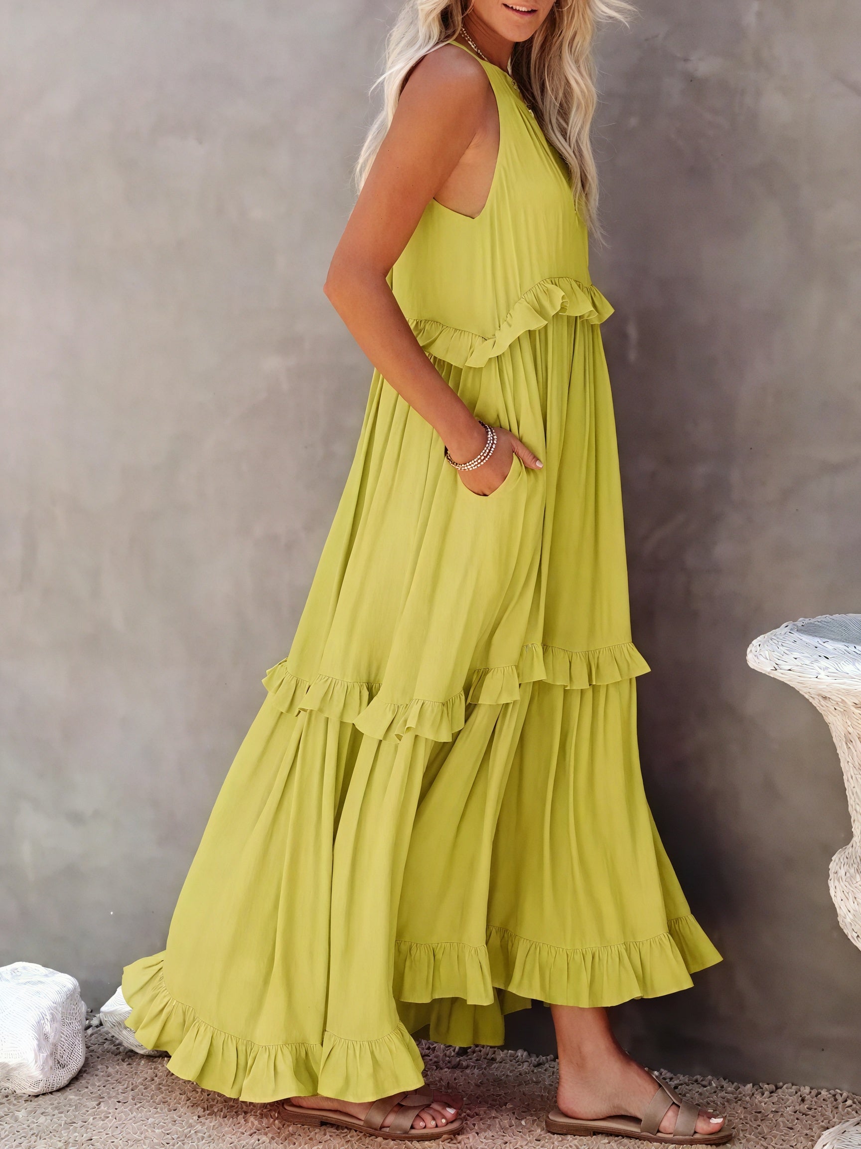 Maxi Dress Halter Neck Ruffled Detailing Flowy Lightweight Design Versatile Summer-81649-e2bce076-e5bd-48e2-a543-e329b8f82dcd