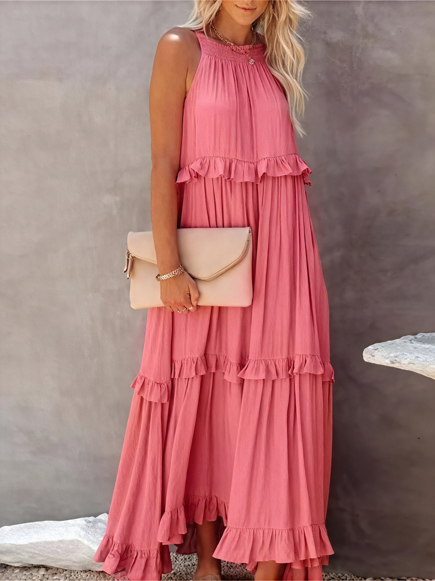 Maxi Dress Halter Neck Ruffled Detailing Flowy Lightweight Design Versatile Summer-81649-7f0fc72d-415b-44c9-94e0-32655f8d3580